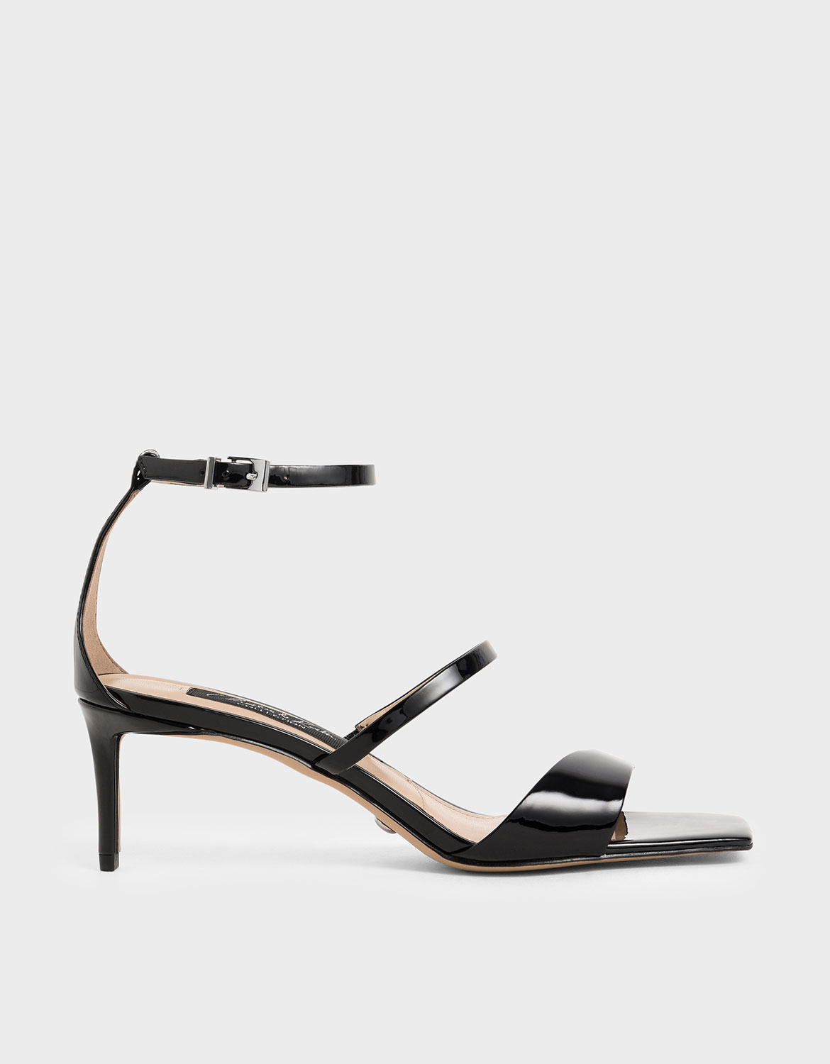 

Patent Leather Strappy Heeled Sandals, Black