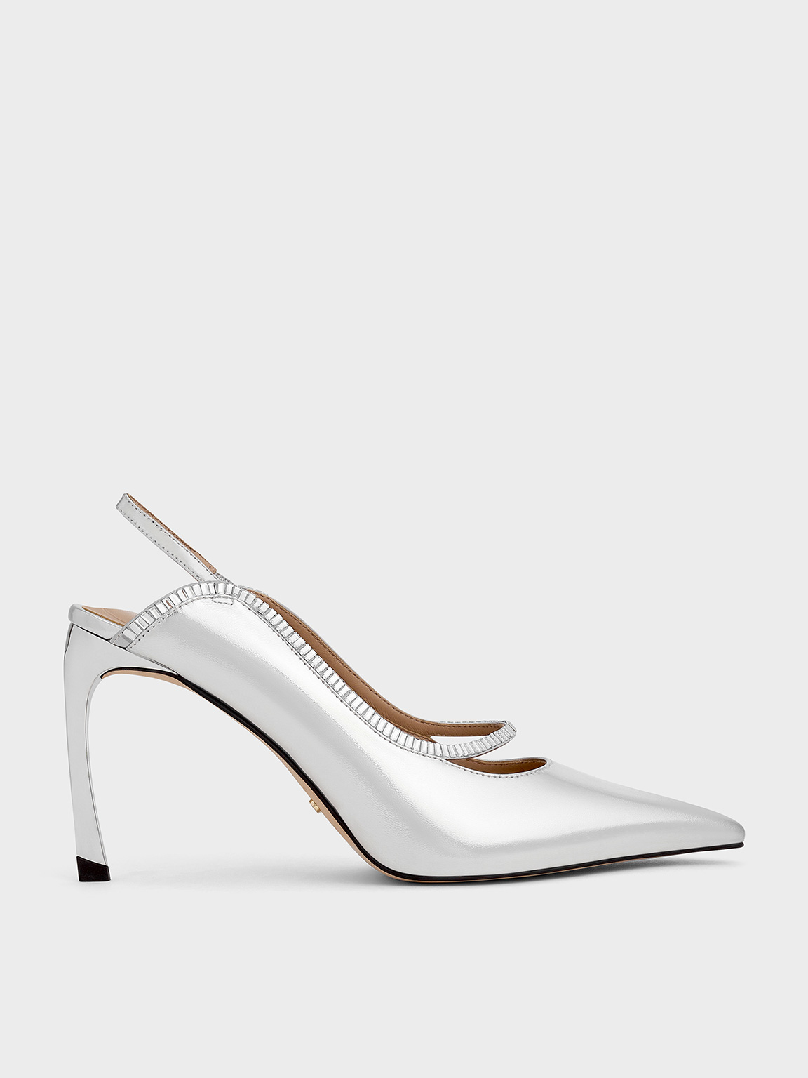 Charles & Keith - Leather & Satin Crystal-Embellished Pointed-Toe Slingback Pumps