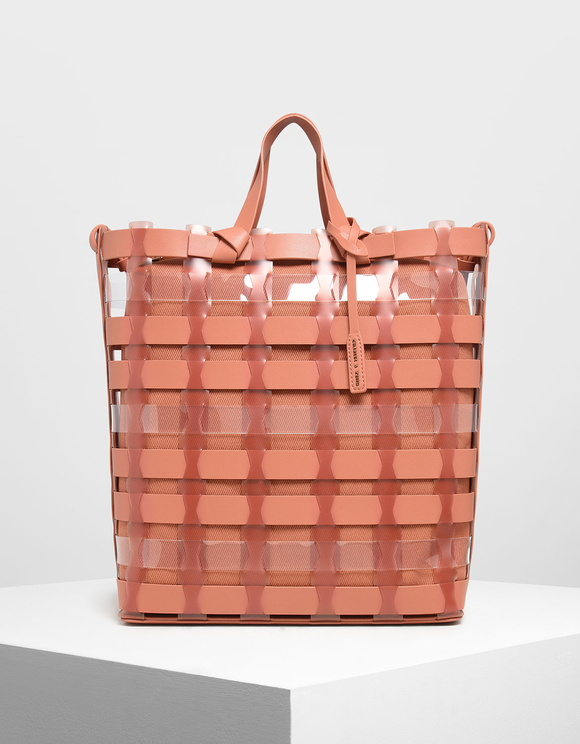 

See-Through Woven Tote Bag, Clay