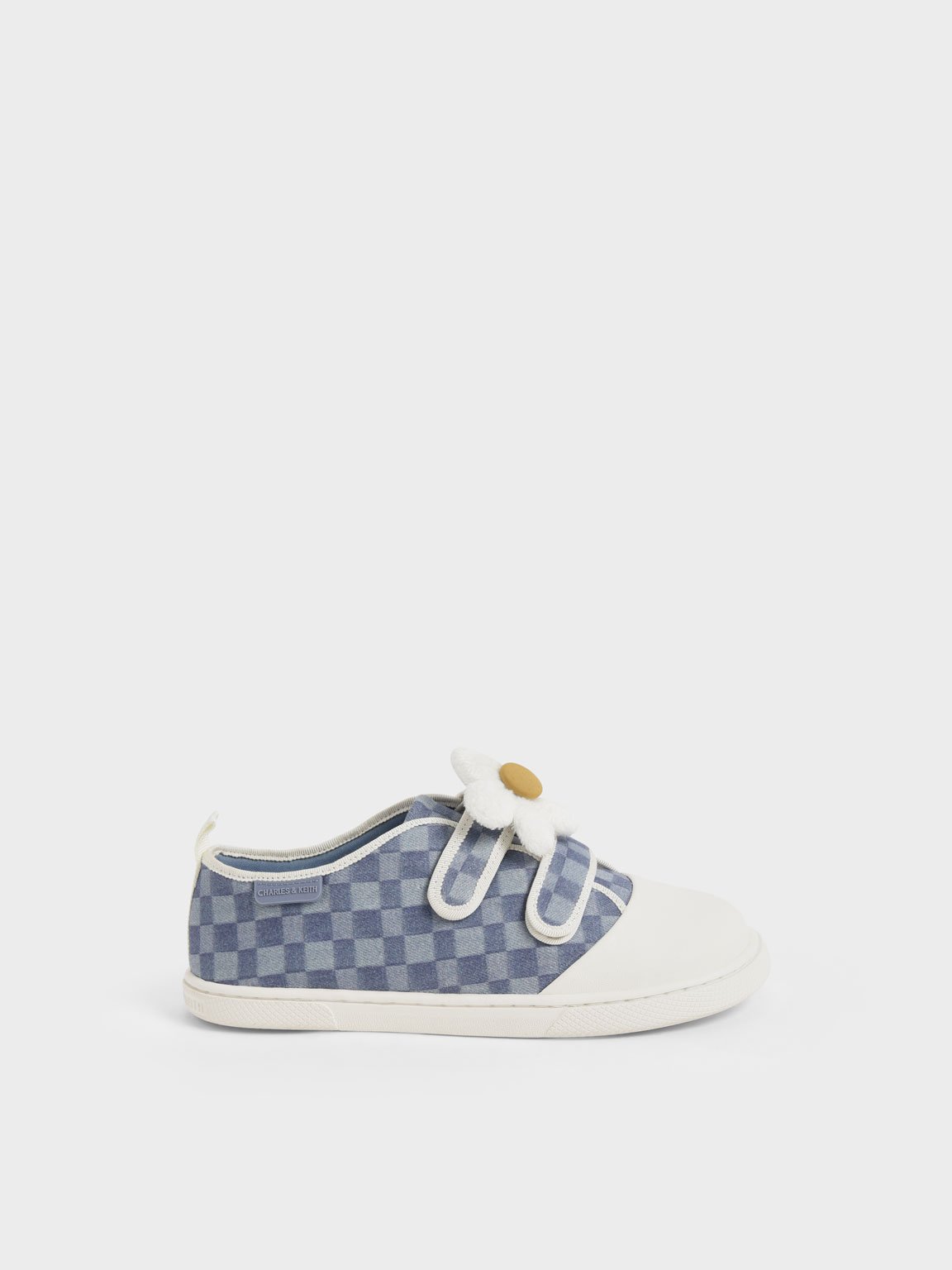 Charles & Keith - Girls' Flower-Embellished Denim Check-Print Sneakers