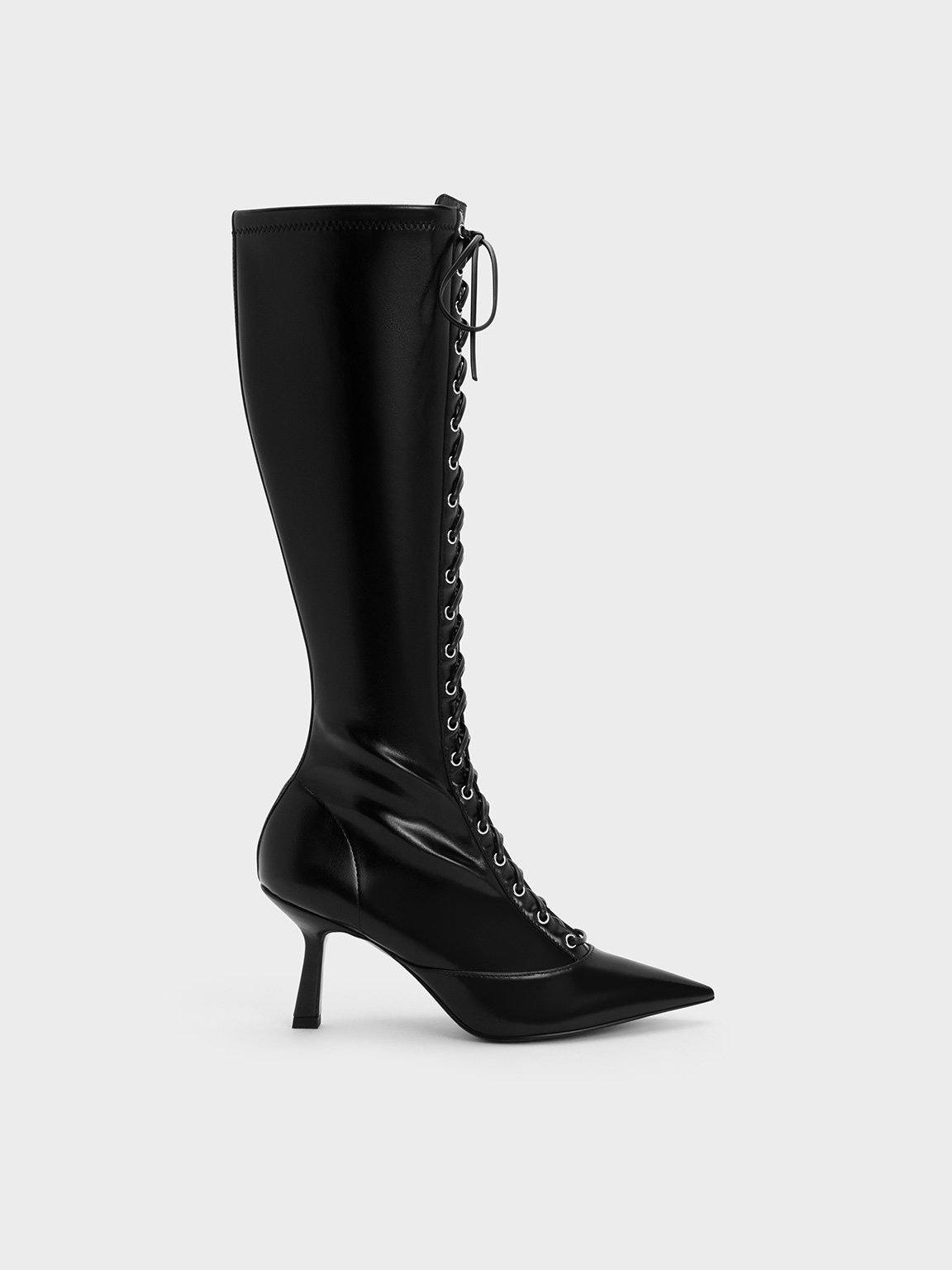 Charles & Keith - Lace-Up Pointed-Toe Knee-High Boots