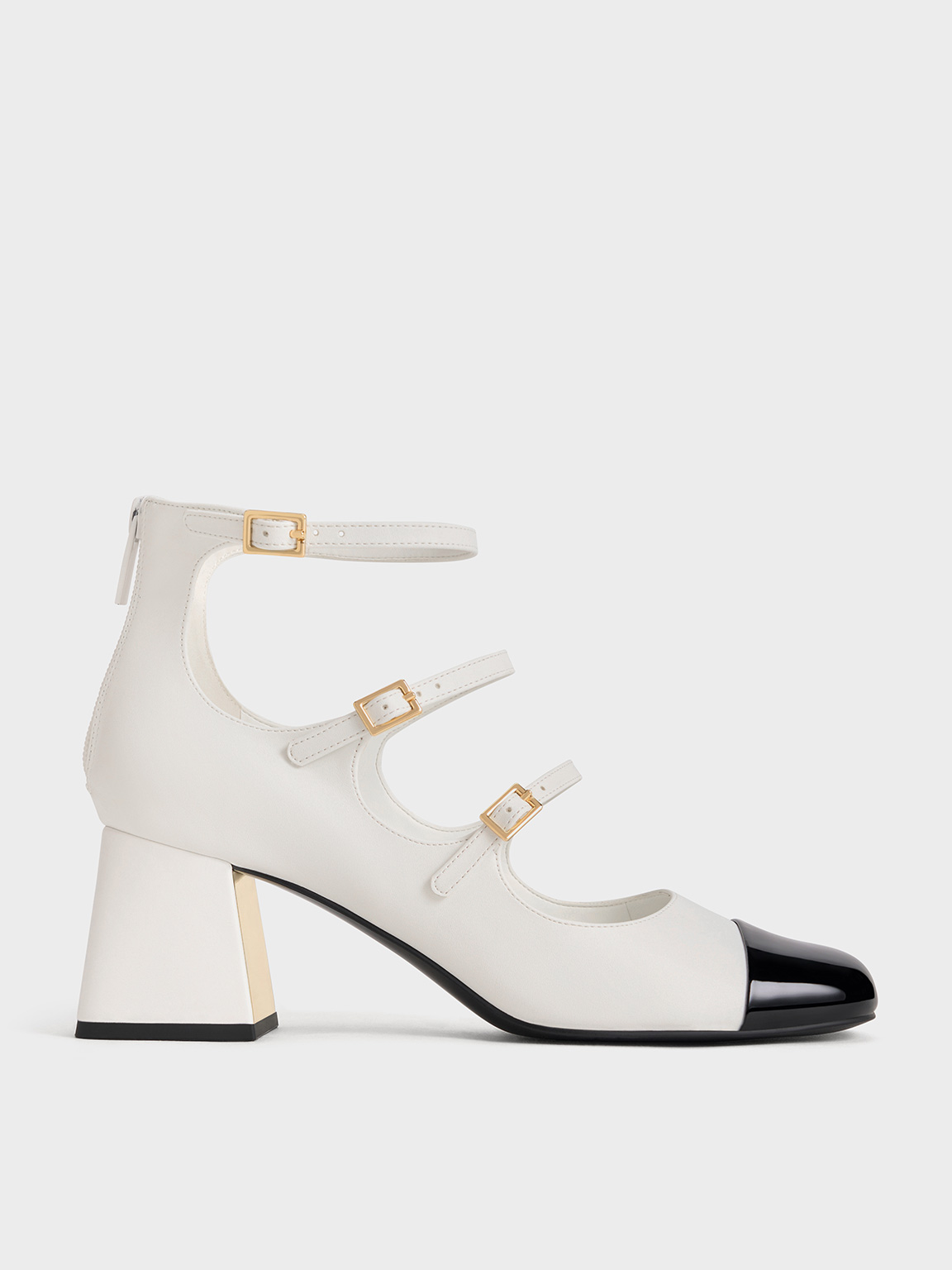 Charles & Keith - Patent Triple-Strap Cap-Toe Mary Jane Pumps