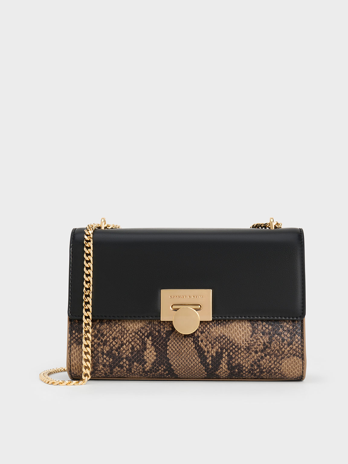 Charles & Keith - Ebba Snake Print Chain-Strap Bag