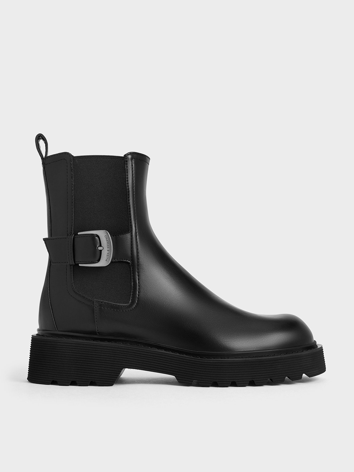 Charles & Keith - Side-Buckle Ridged-Sole Chelsea Boots