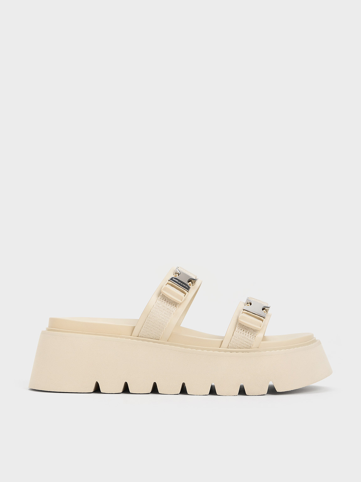 Charles & Keith - Laine Metallic-Buckle Flatform Sandals