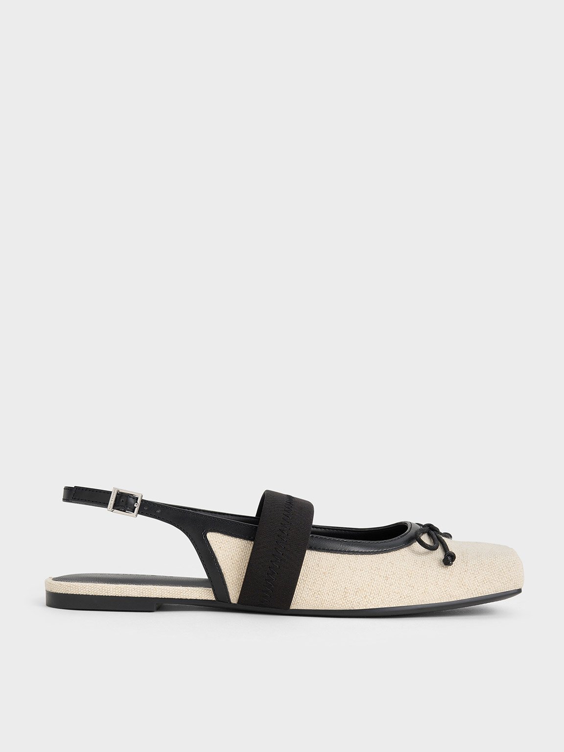 Charles & Keith - Lyric Linen & Satin Bow Slingback Flats