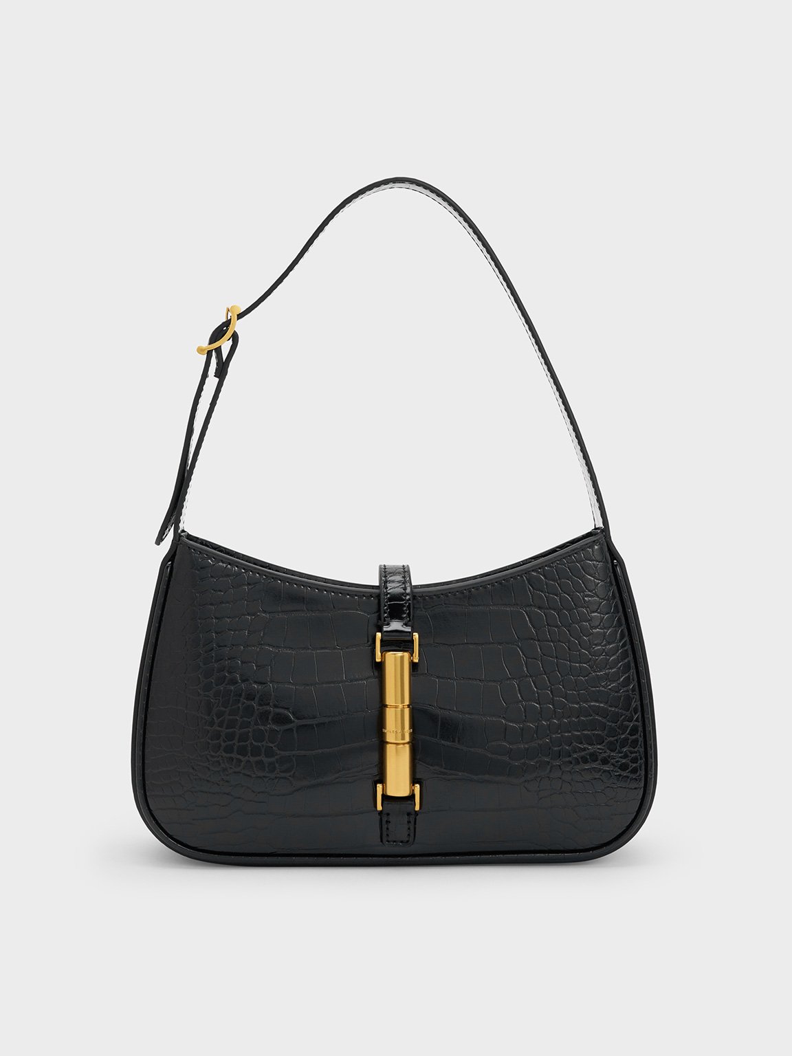 Charles & Keith - Cesia Croc-Effect Metallic-Accent Shoulder Bag