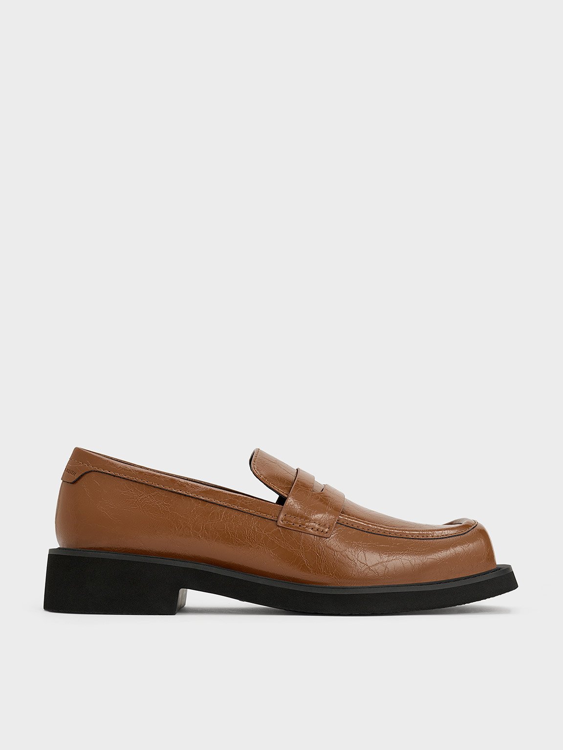 Charles & Keith - Monique Crinkle-Effect Square-Toe Loafers