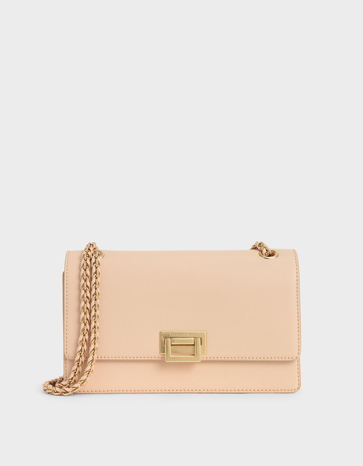 

Chain Strap Push-Lock Shoulder Bag, Nude