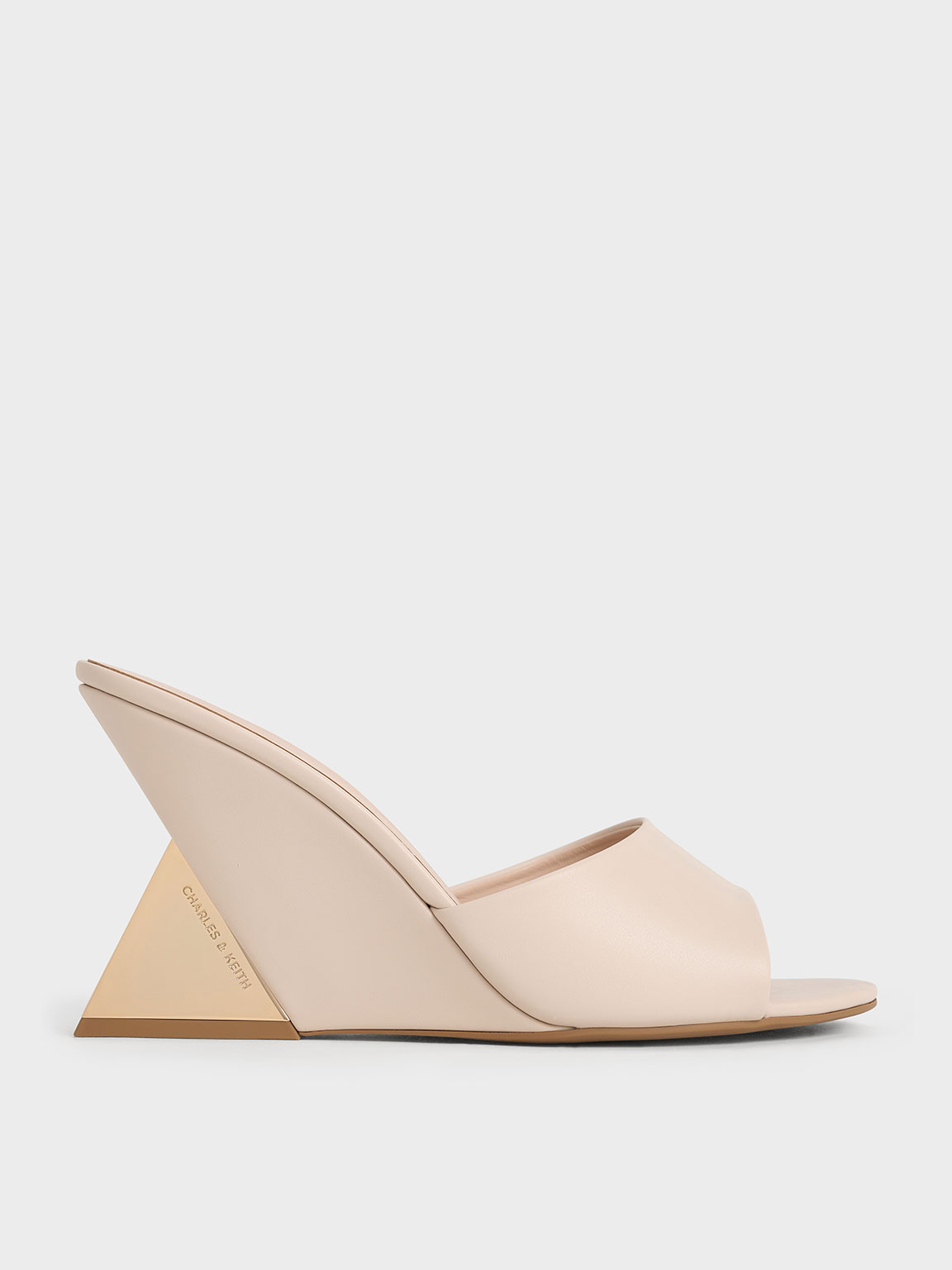 Shop Charles & Keith - Triangle-heel Wedge Mules In Cream