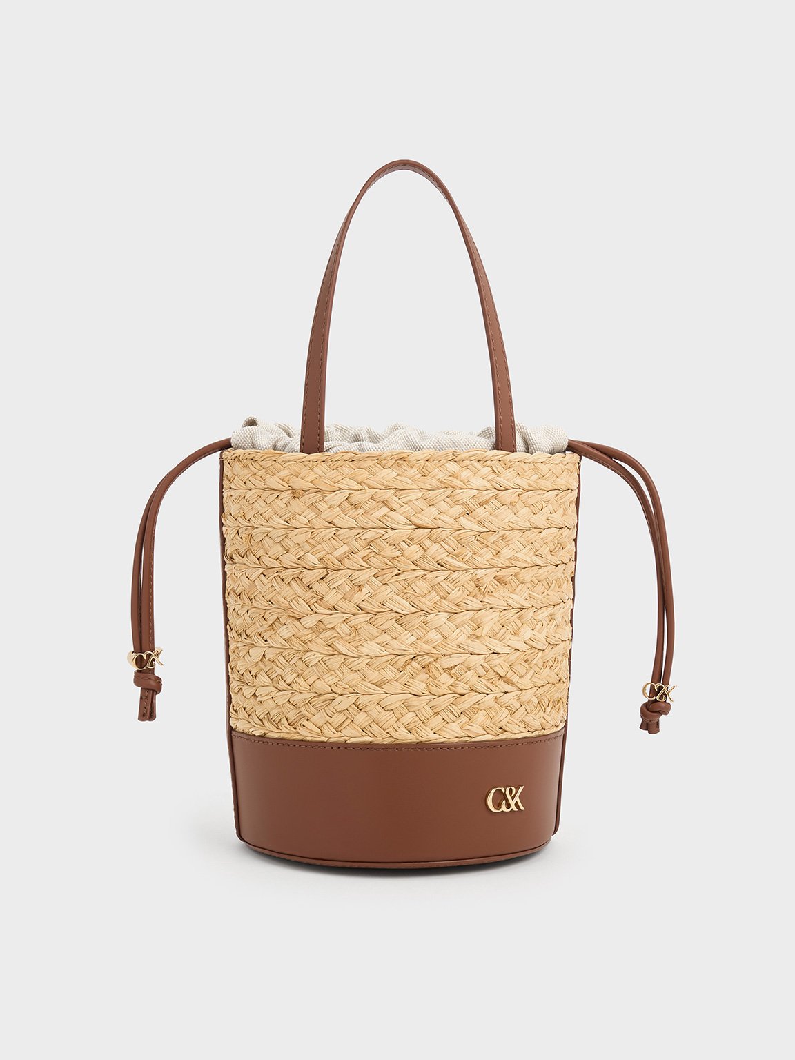 Charles & Keith - Leather & Raffia Bucket Bag