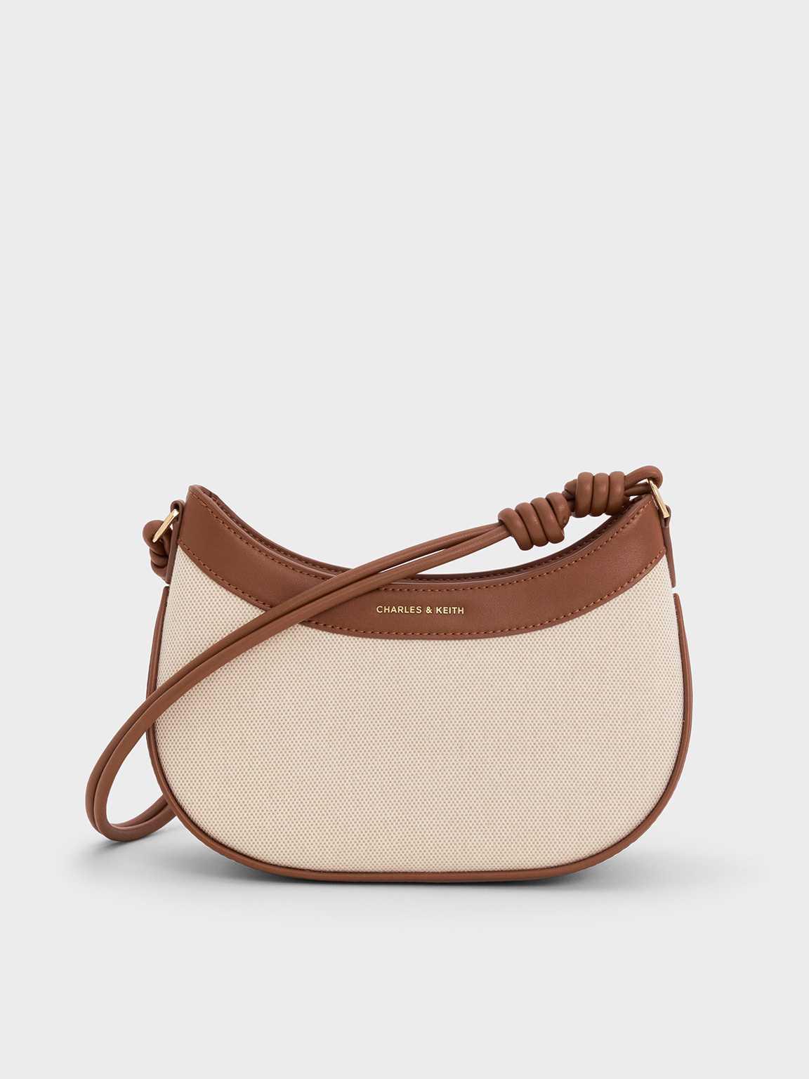 Charles & Keith - Sabine Canvas Knotted-Strap Curved Shoulder Bag