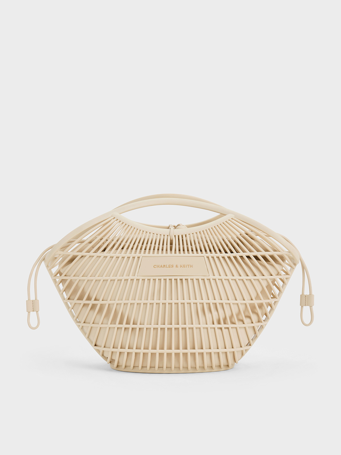 Calypso Fan Curved-Handle Bag – Beige