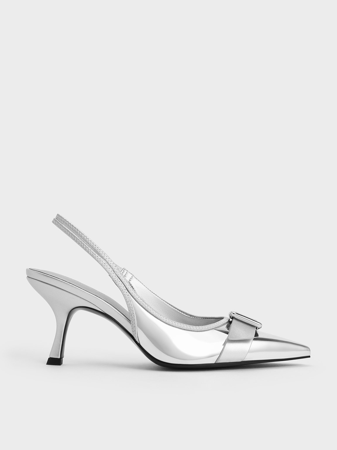 Charles & Keith - Metallic Buckled Pointed-Toe Slingback Pumps