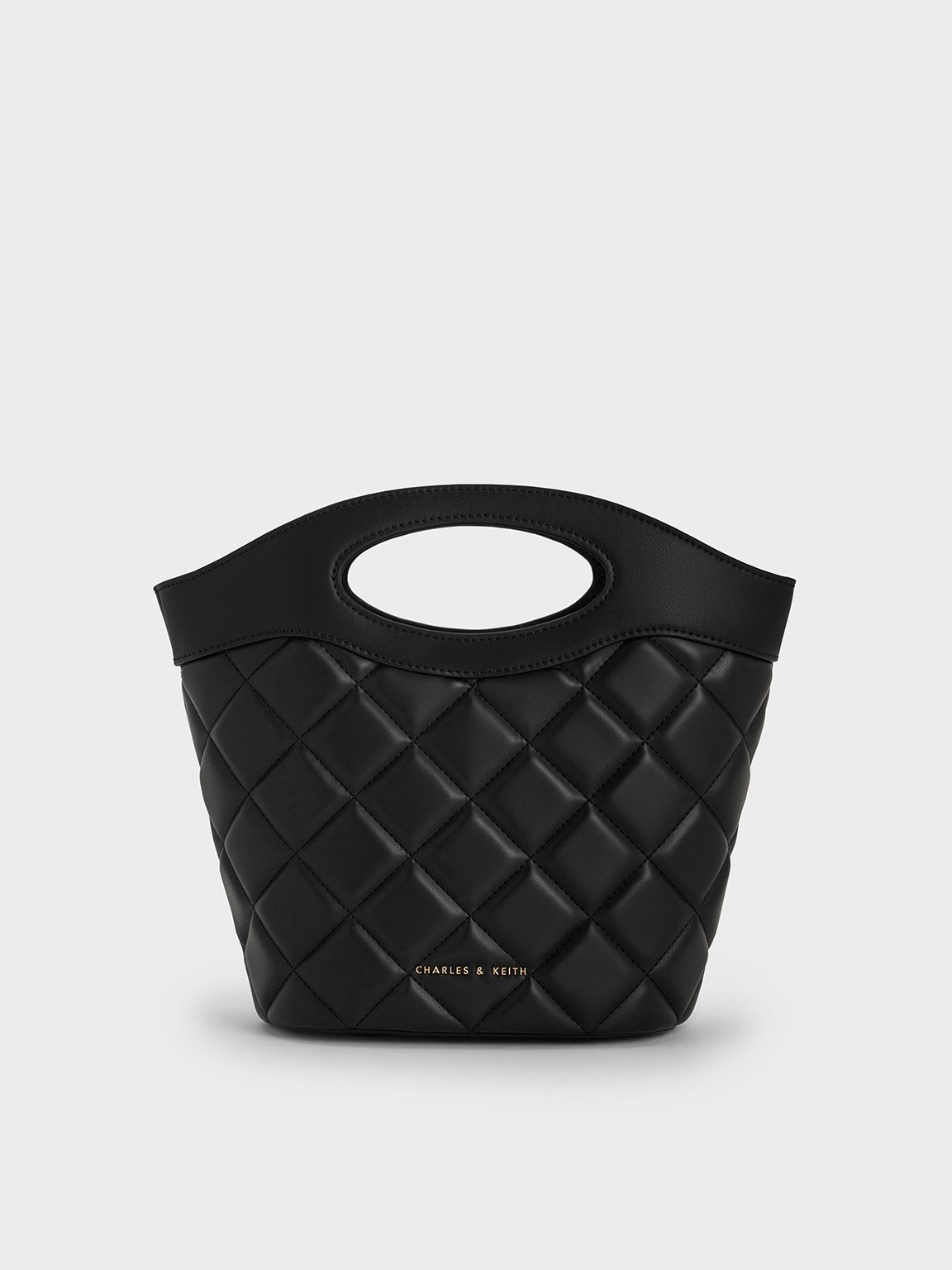 Charles & Keith - Quilted Chain-Link Curved-Handle Bucket Bag