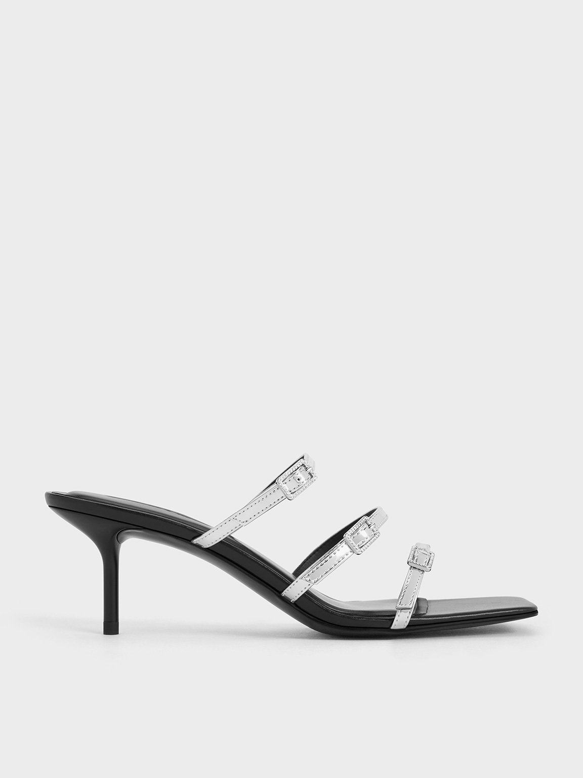 Charles & Keith - Metallic Crystal-Buckle Heeled Mules