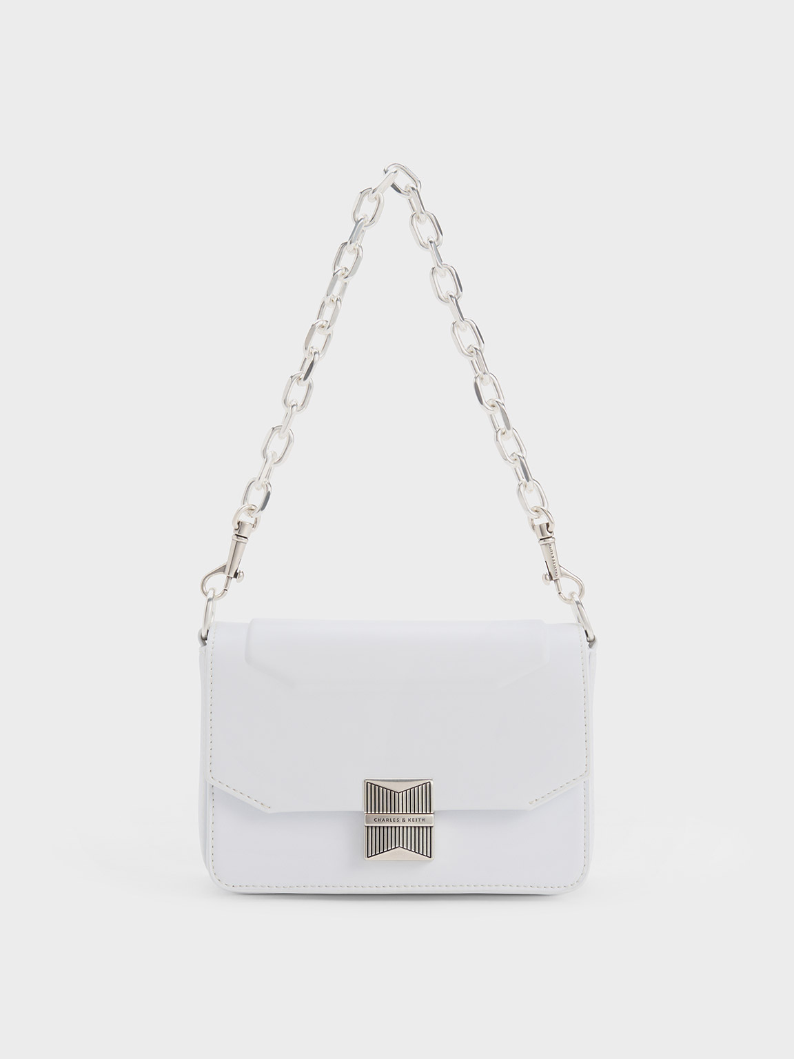 White Kalinda Metallic Accent Boxy Bag | CHARLES & KEITH UK