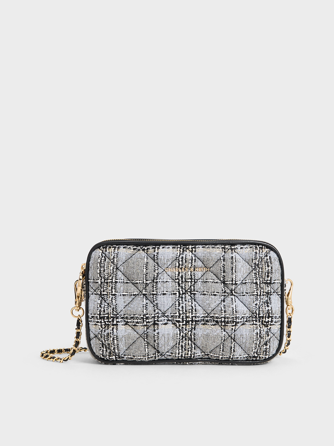 Charles & Keith - Mini Apfra Tweed Quilted Crossbody Bag