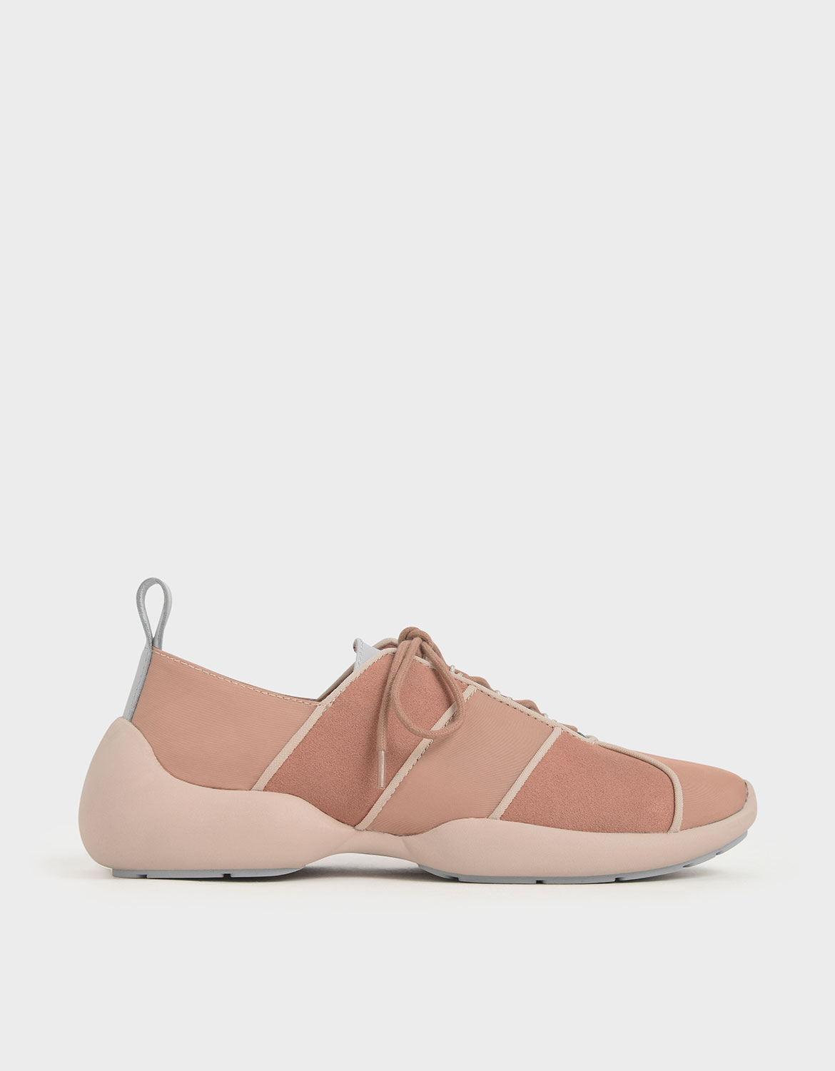 

Nylon & Microsuede Lace-Up Sneakers, Nude