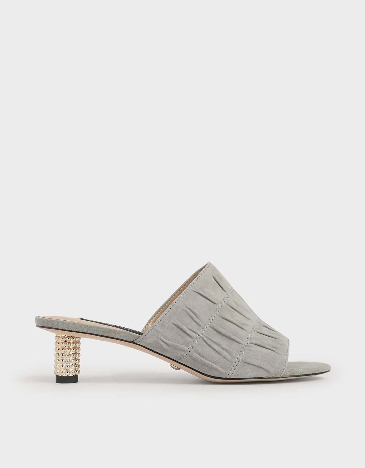 

Embellished Heel Ruched Mules (Kid Suede), Sage green