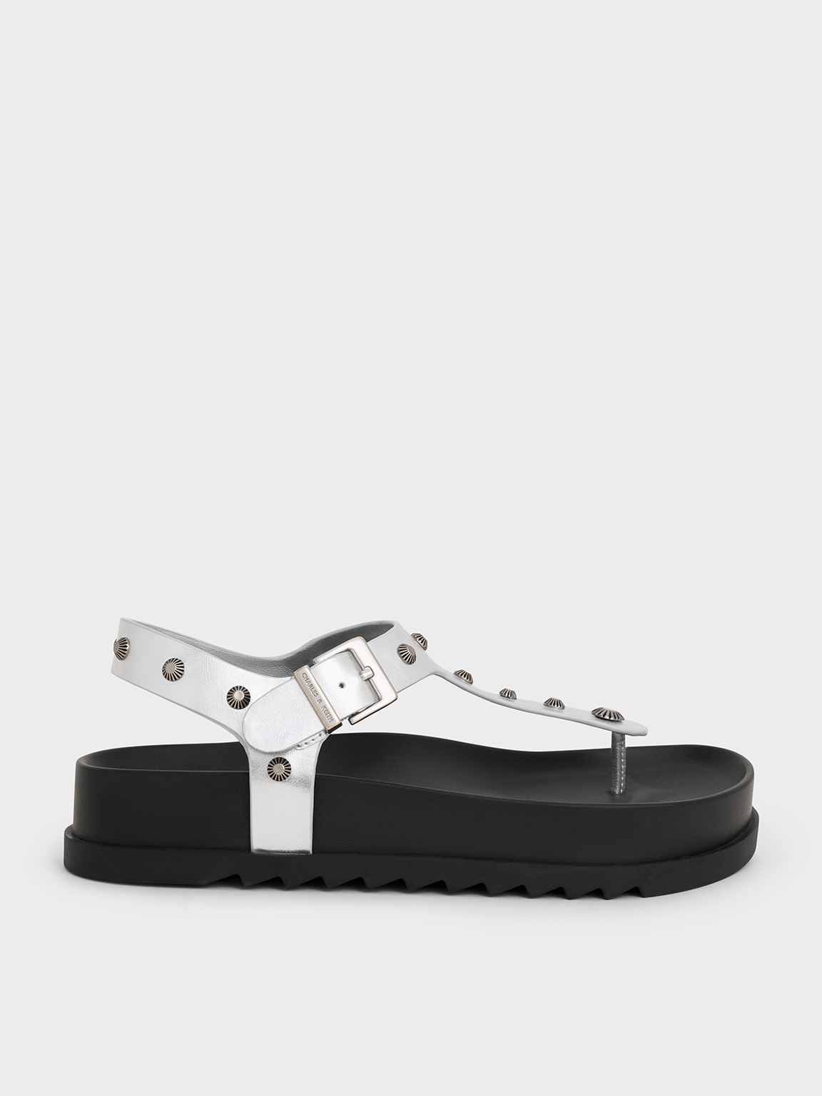 Charles & Keith - Metallic Studded Heart-Embellished Thong Sandals