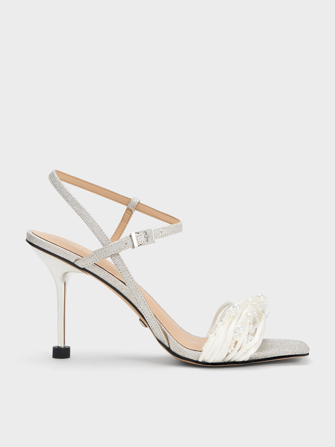 Charles & Keith - Leda Beaded Asymmetric Glittered Sandals