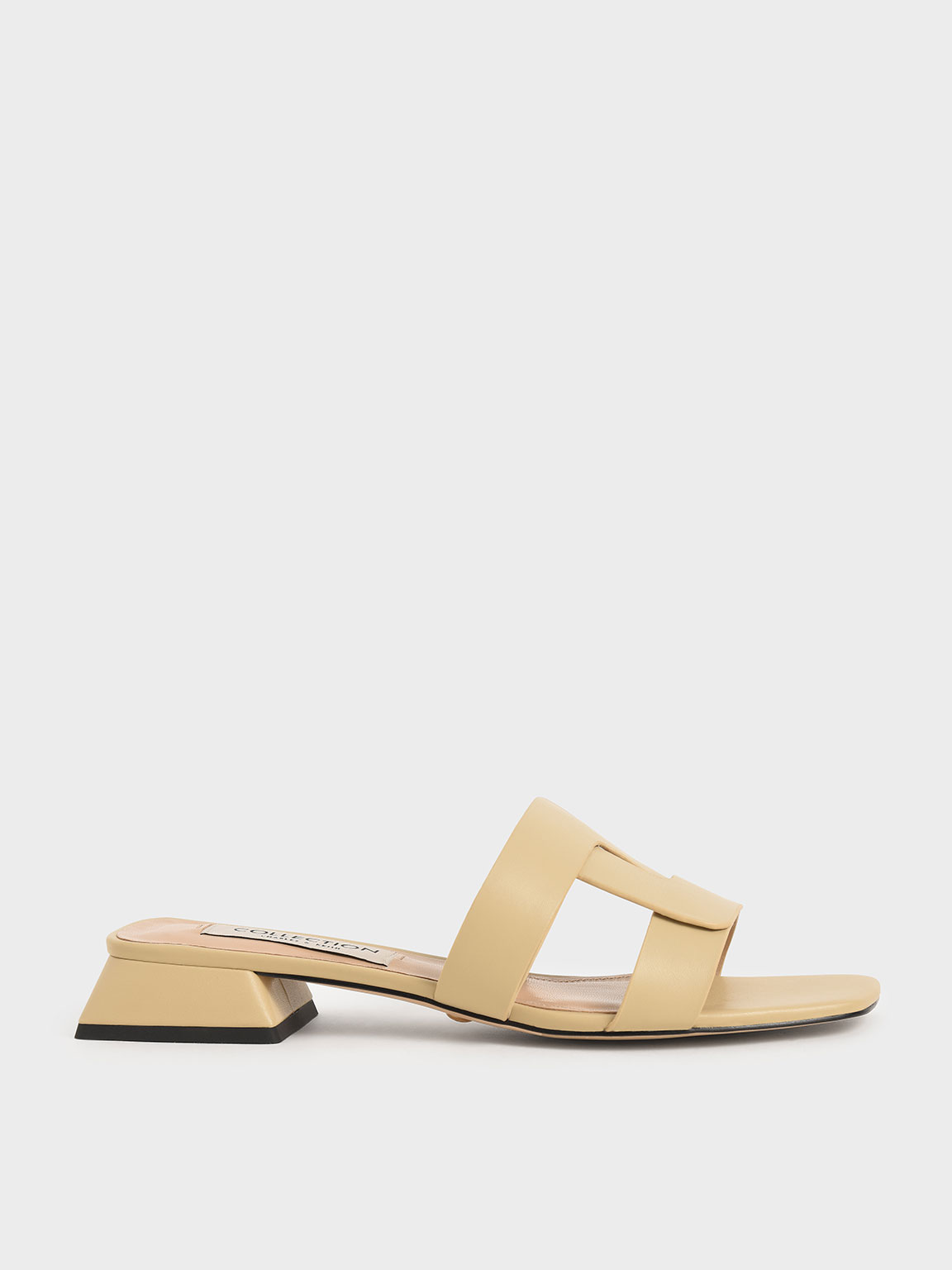 

Leather Cut Out Mules, Beige