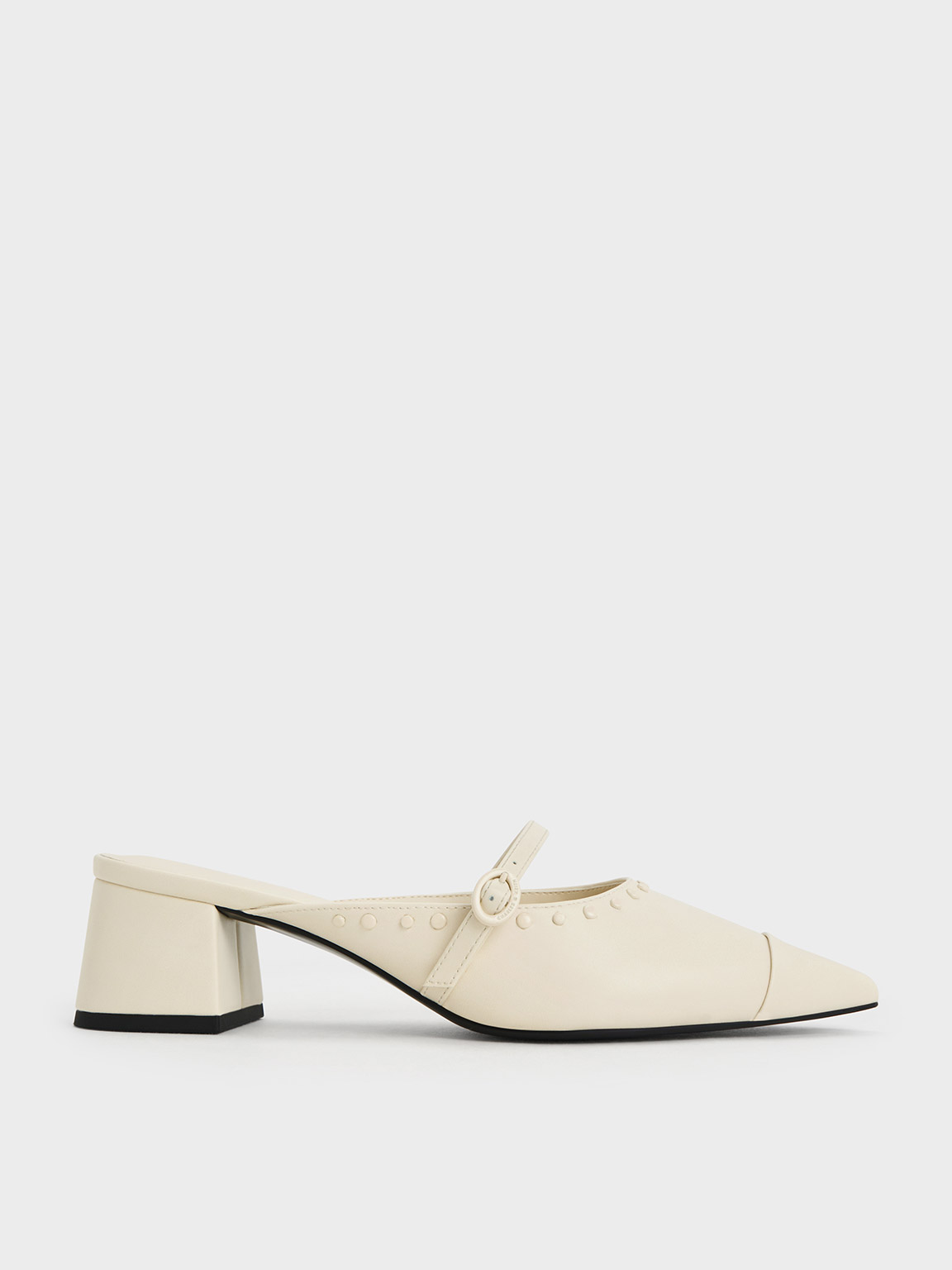 Charles & Keith - Studded Pointed-Toe Block Heel Mules