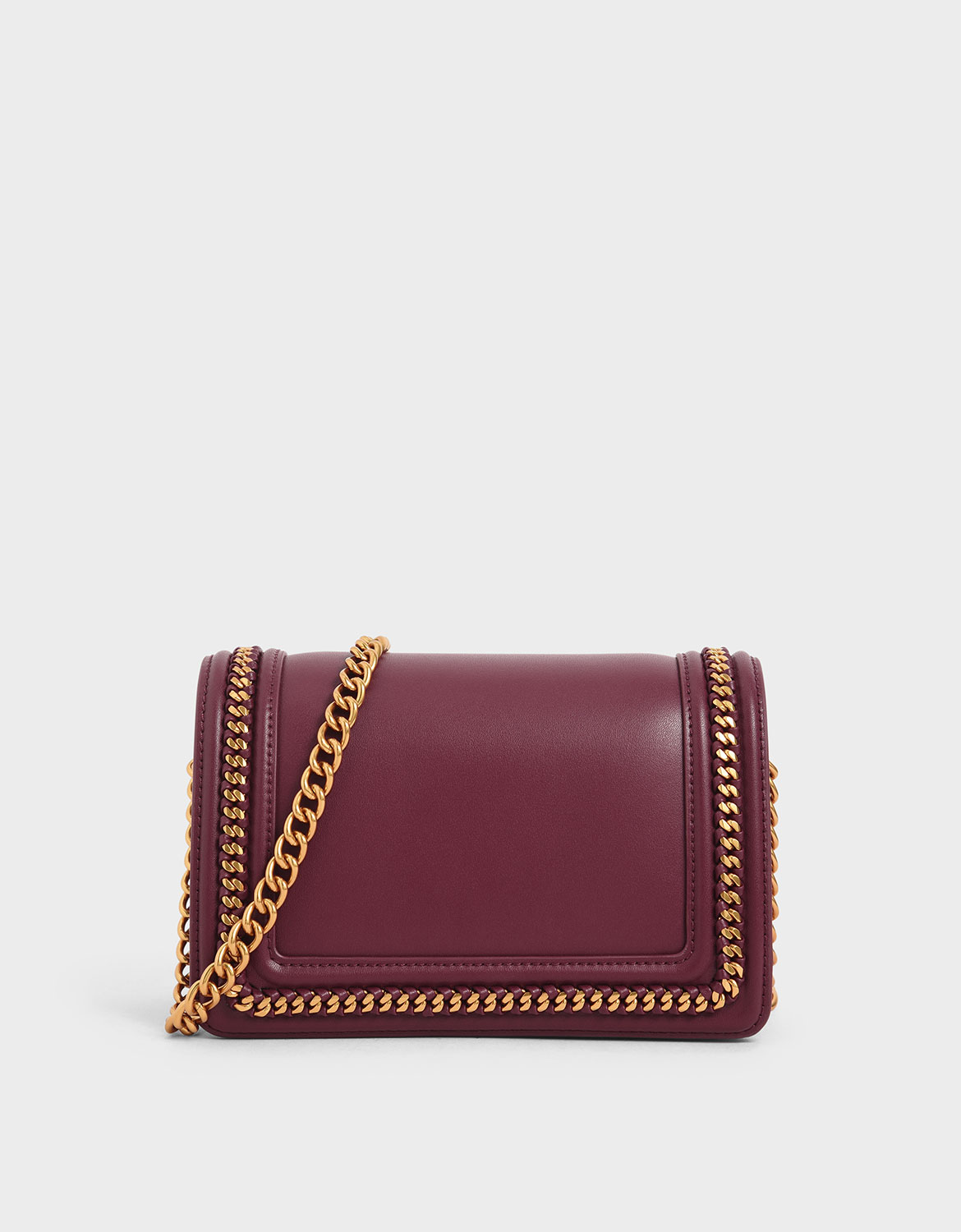 

Chain Rimmed Crossbody Bag, Prune