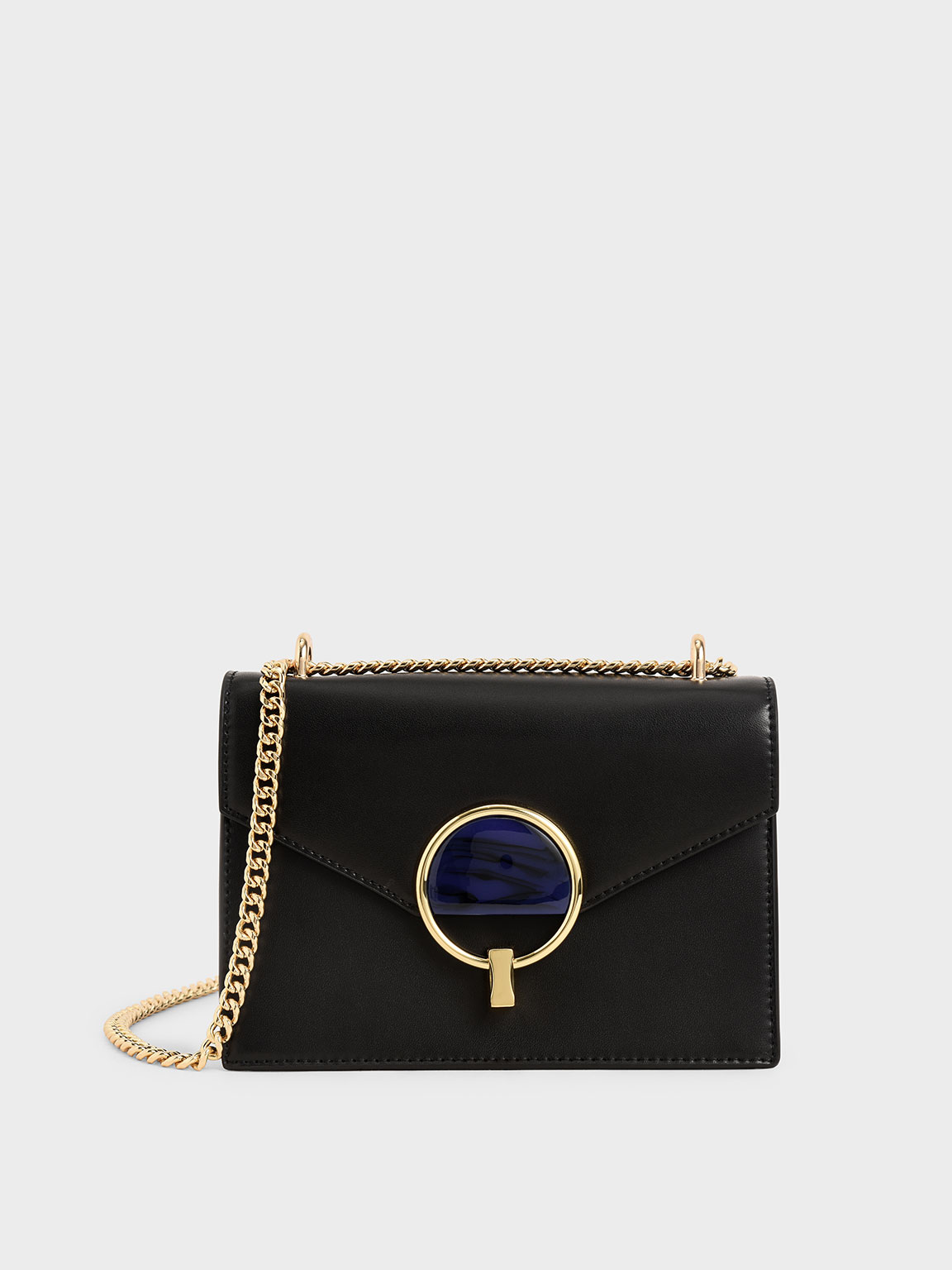 

Stone-Embellished Shoulder Bag, Black