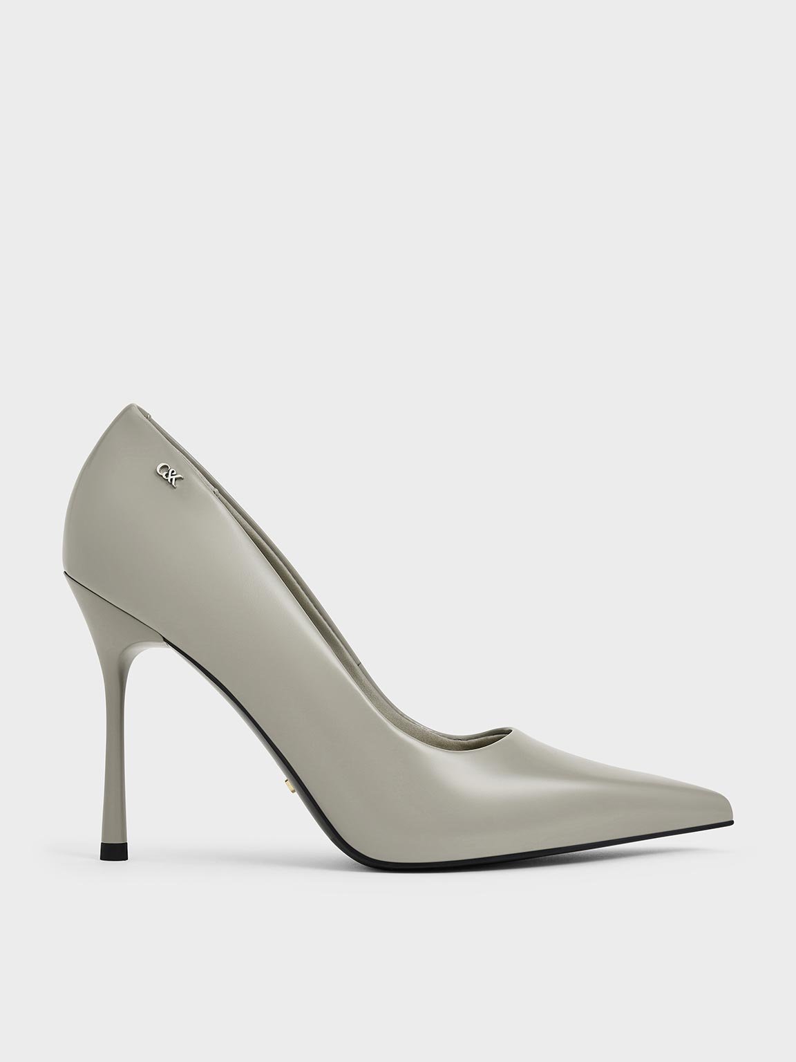 Grey Kyra Leather Pointed Toe Pumps CHARLES KEITH UK