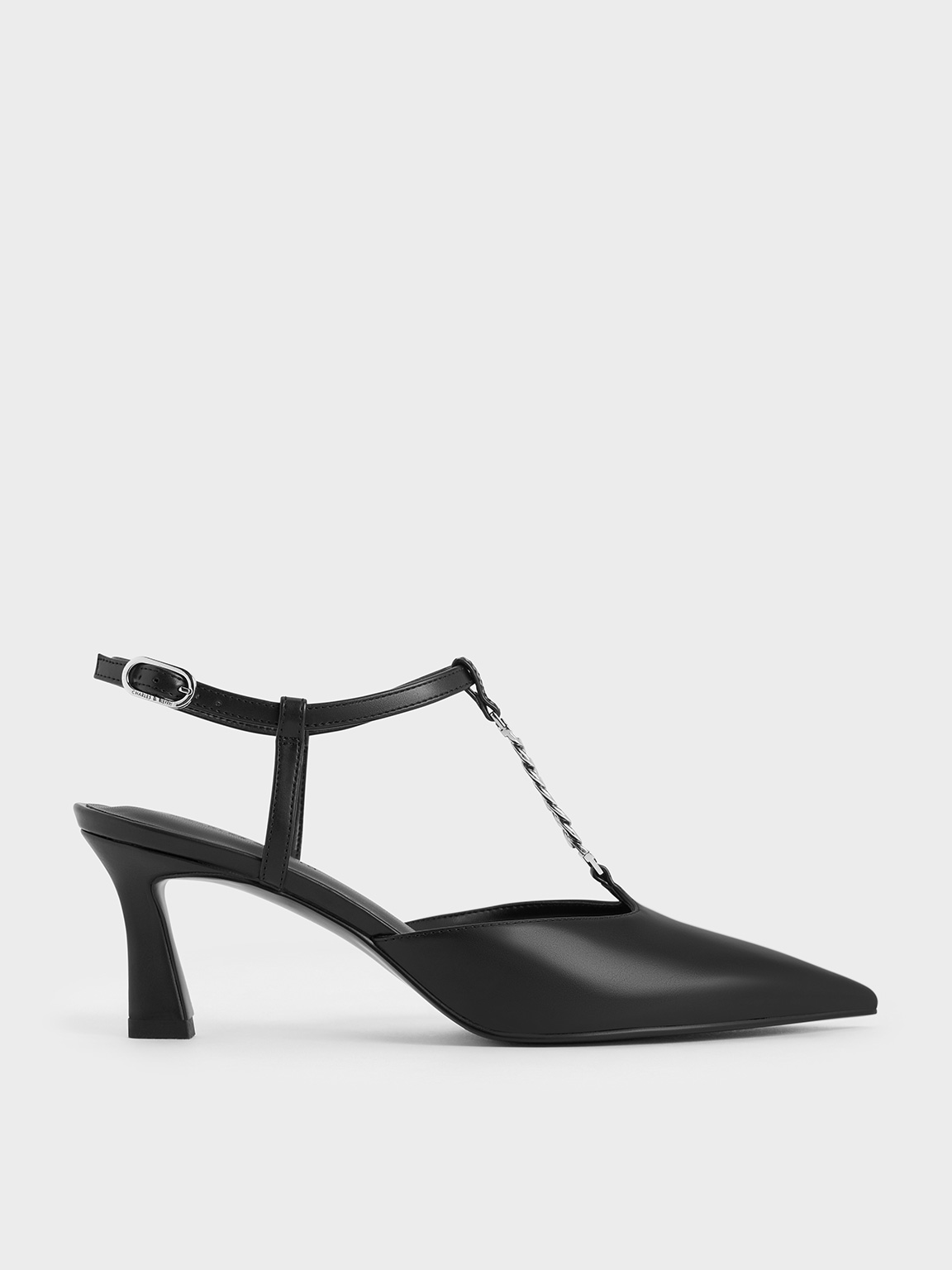 Black T-Bar Chain-Link Pointed-Toe Pumps - CHARLES & KEITH UK