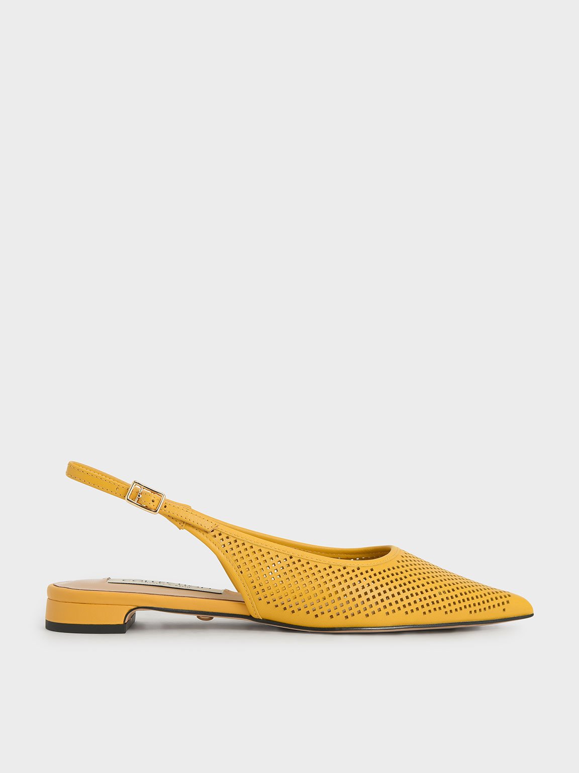 

Leather Laser-Cut Slingback Ballerinas, Yellow