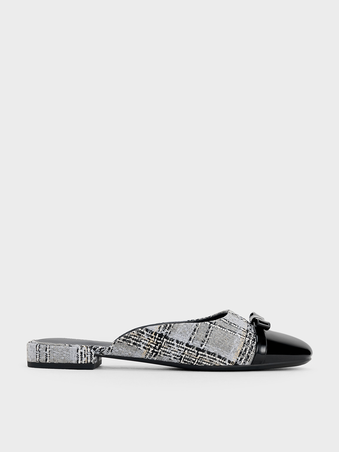 Grey Bow Tweed Cap-Toe Mules - CHARLES & KEITH UK