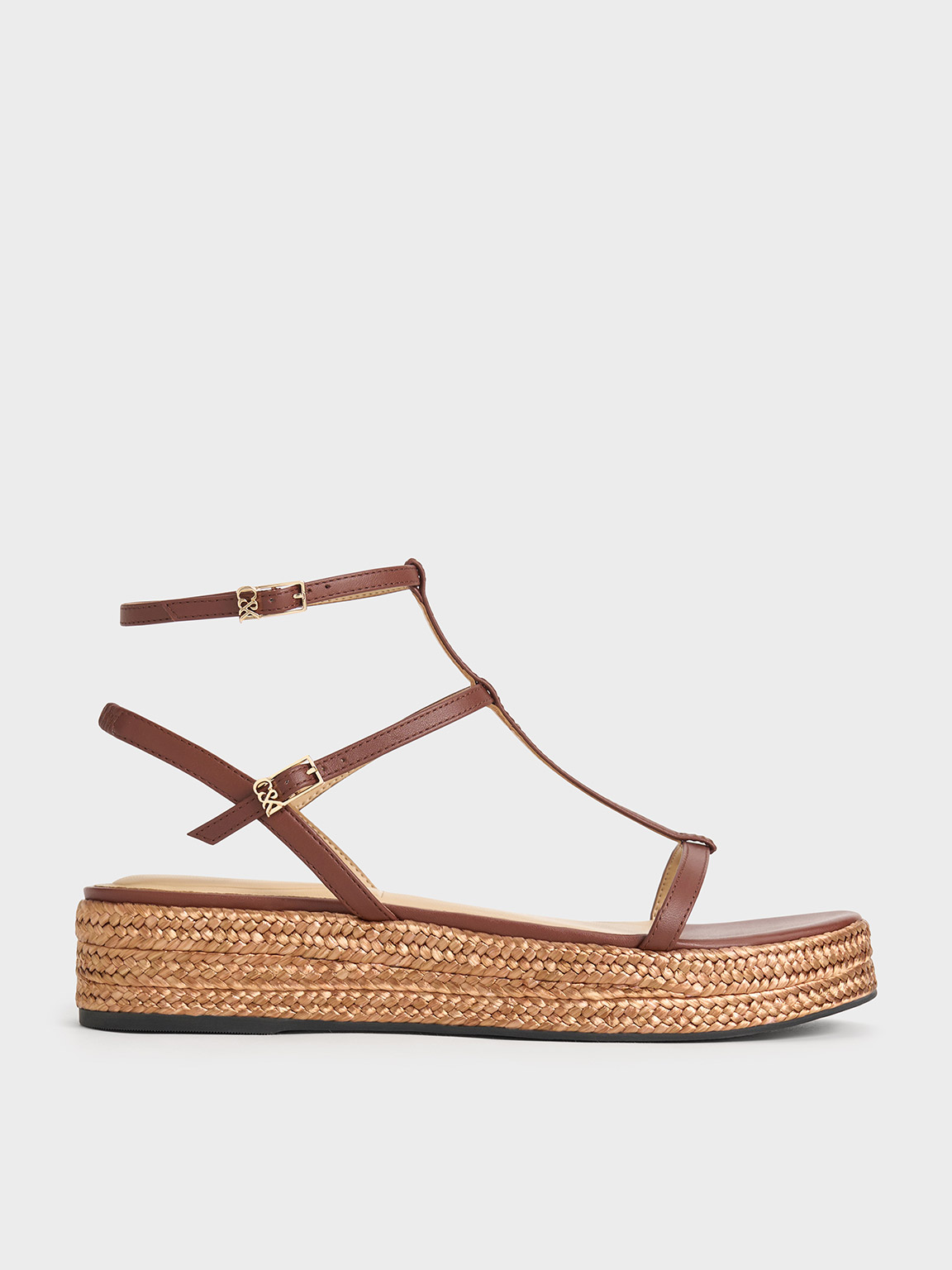 Charles & Keith - Leather T-Bar Espadrille Sandals