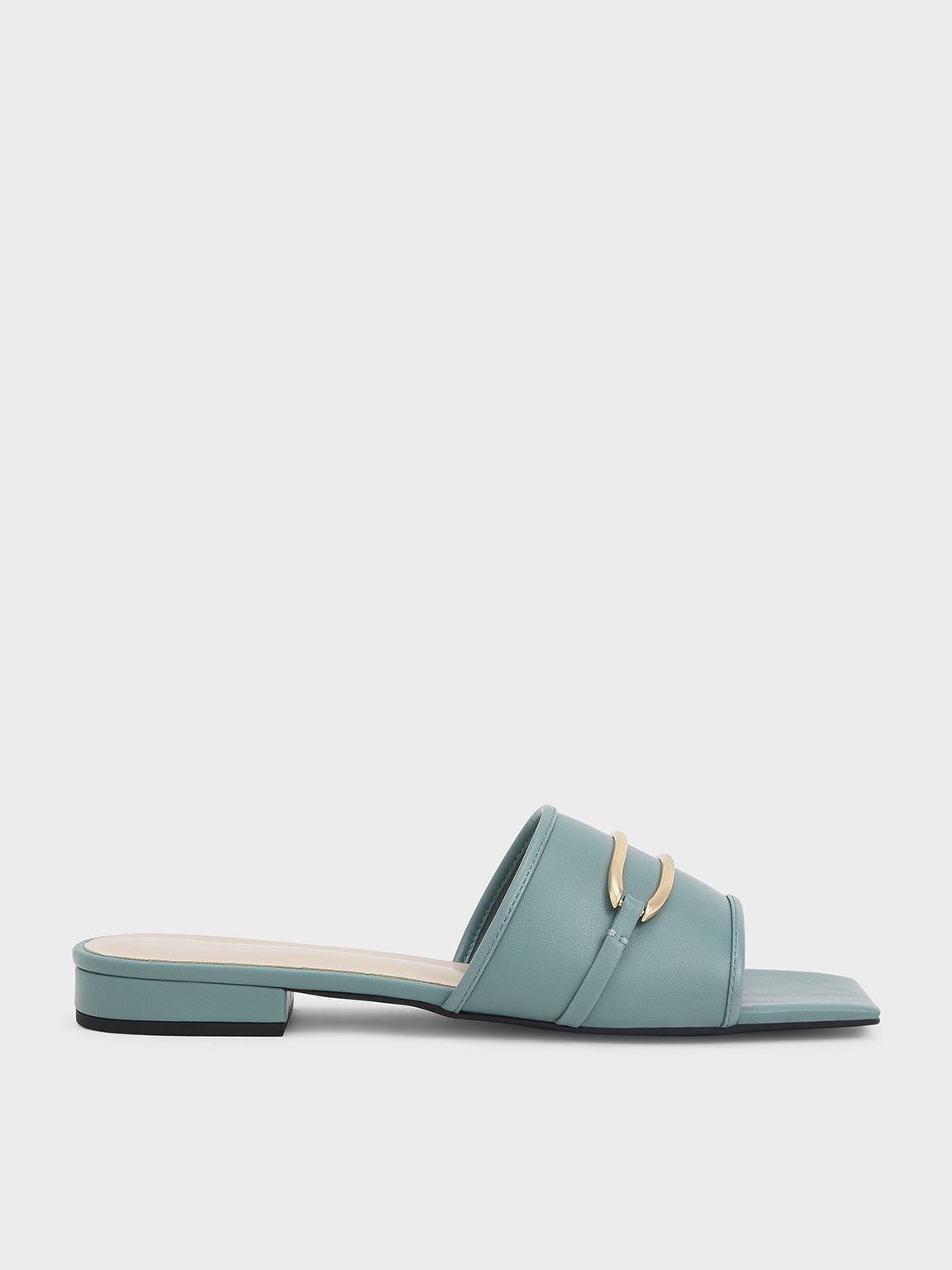 

Metallic Accent Square-Toe Slide Sandals