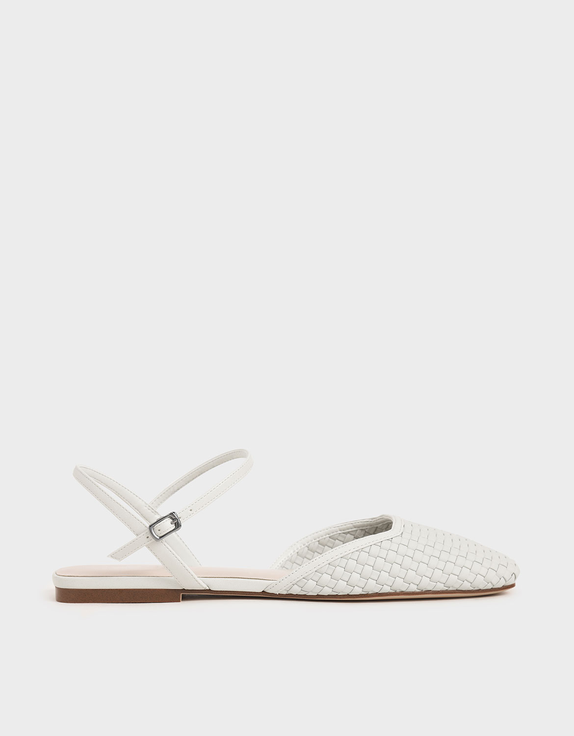 

Woven Square Toe Flats, White