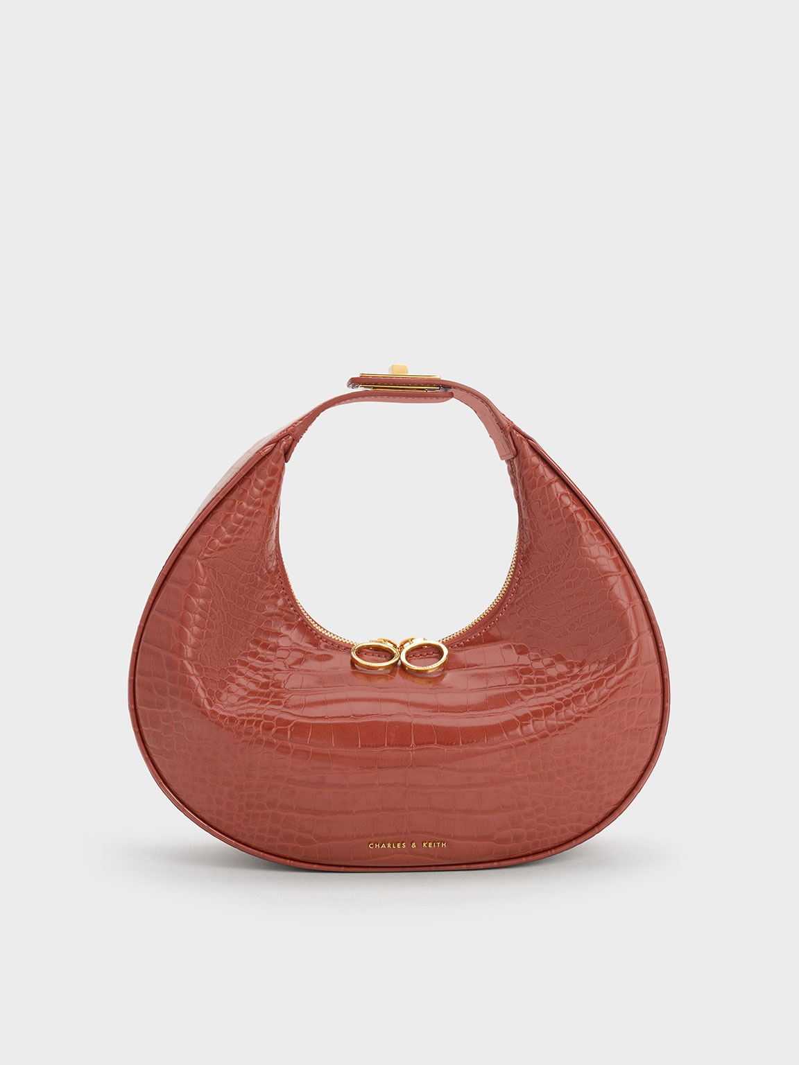 Charles & Keith - Croc-Embossed Crescent Hobo Bag