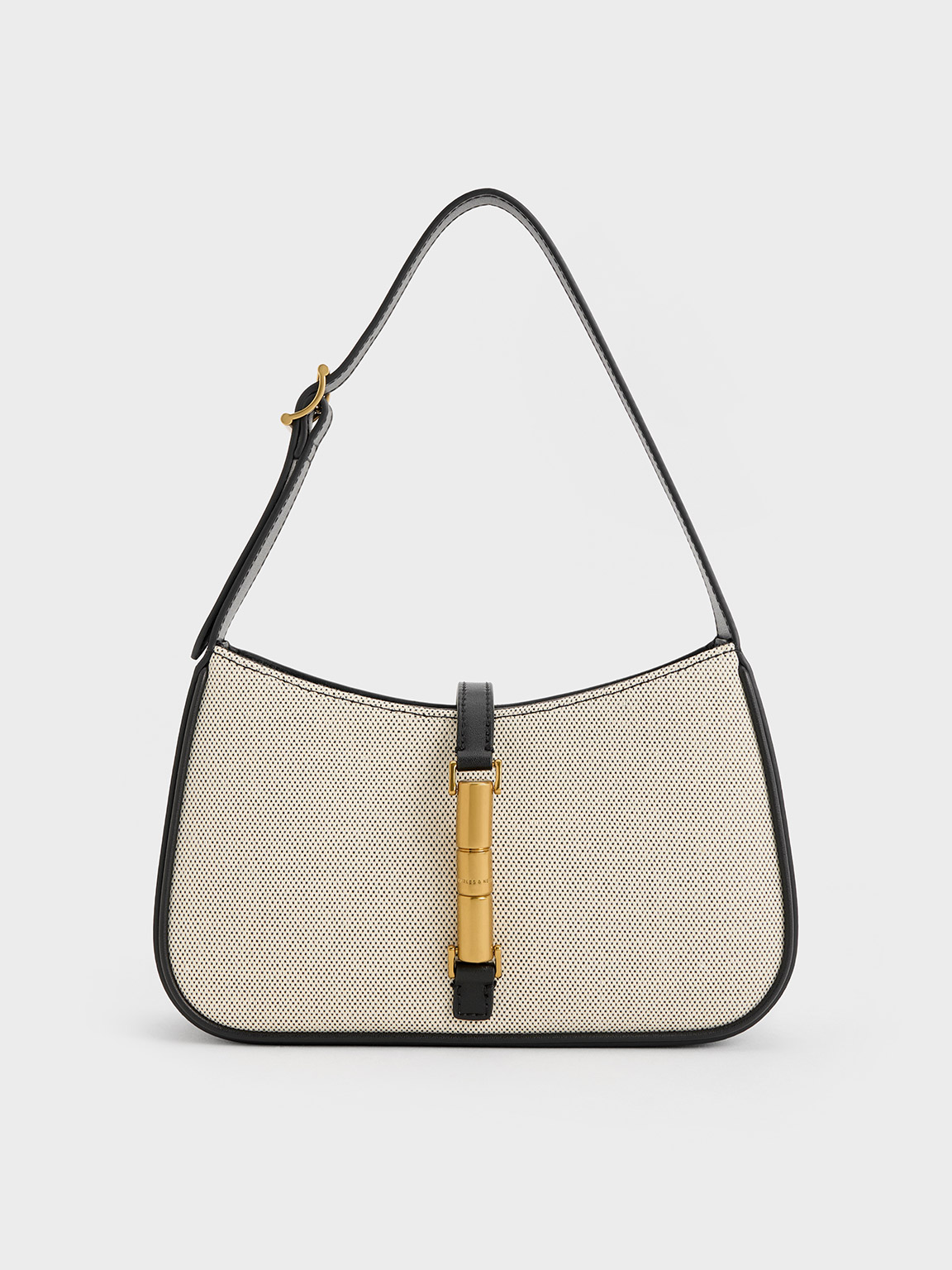 Charles & Keith - Cesia Canvas Metallic Accent Shoulder Bag