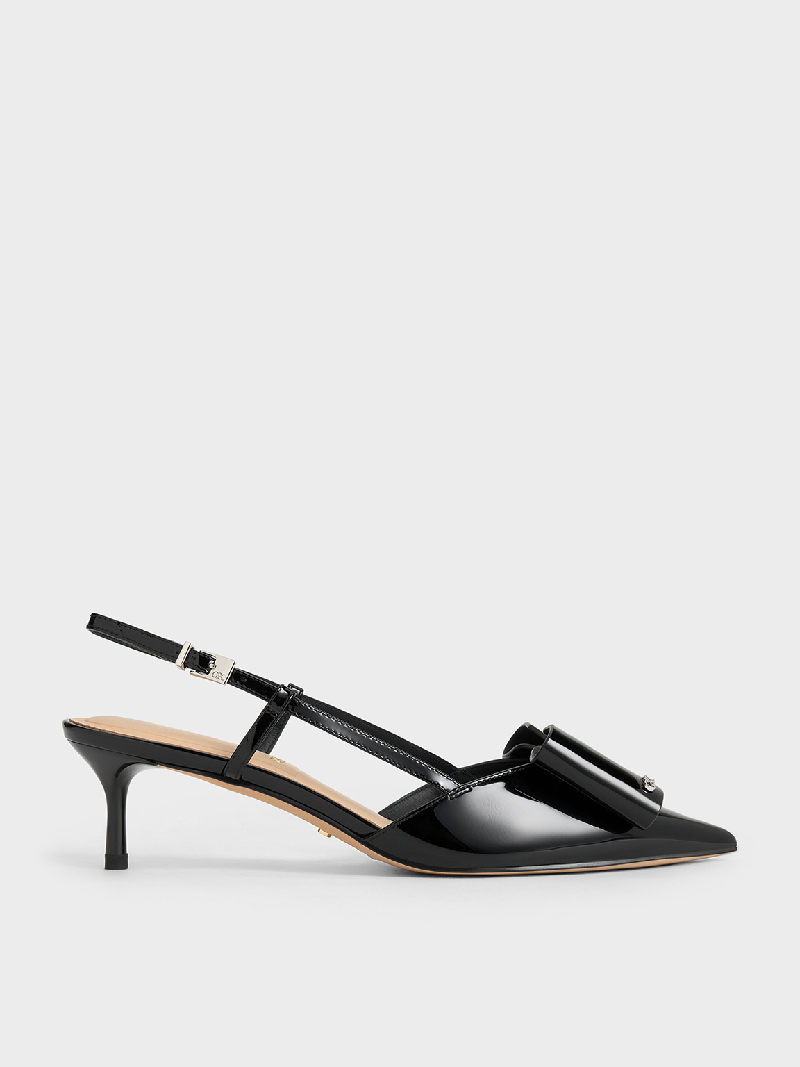 Black Lu Patent Leather Bow Slingback Pumps - CHARLES & KEITH UK