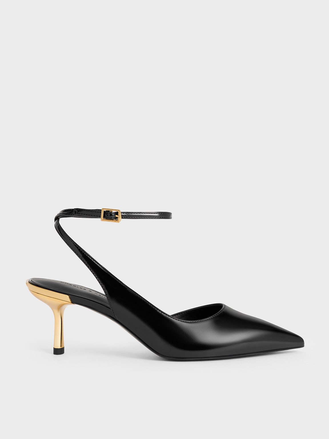 Charles & Keith - Metallic-Heel Ankle-Strap D'Orsay Pumps