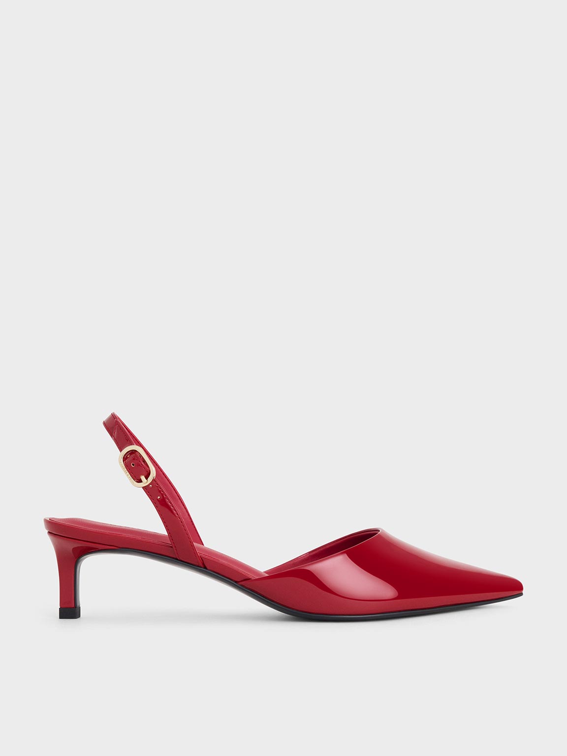 Charles & Keith - Patent Pointed-Toe Slingback Kitten Heels