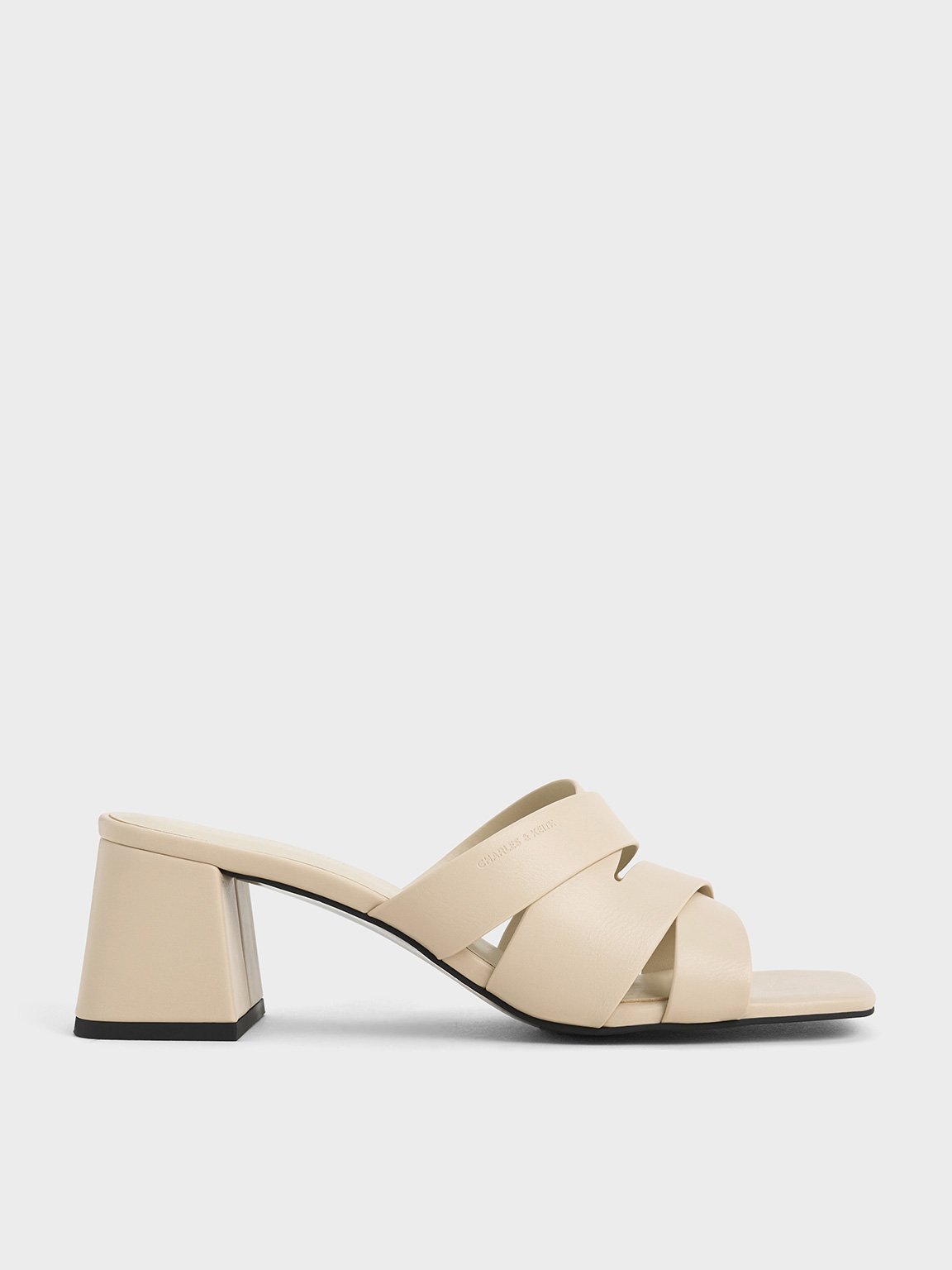 Charles & Keith - Crossover-Strap Square-Toe Block-Heel Mules