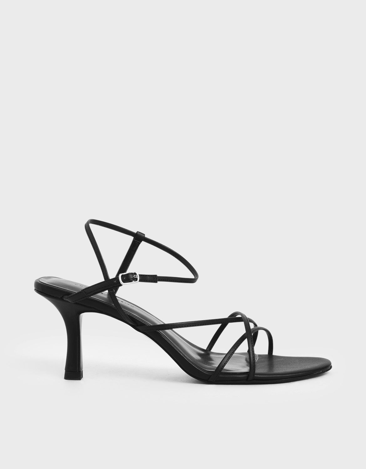 

Strappy Sculptural Heel Sandals, Black