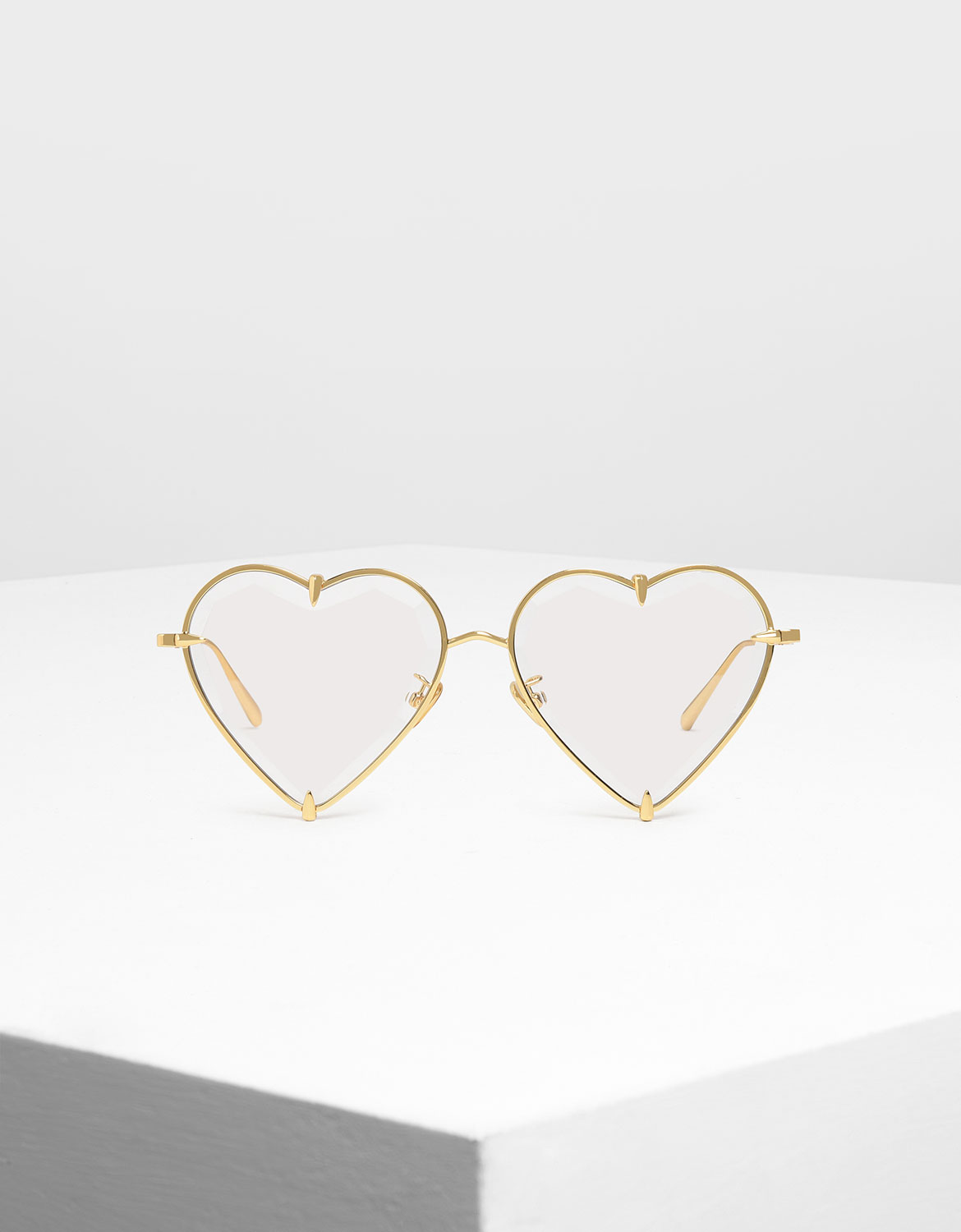 

Thin Metal Frame Heart-Shaped Sunglasses, White