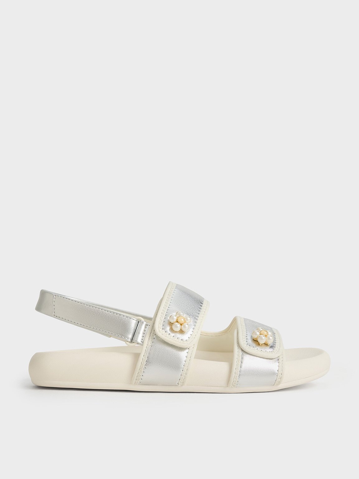 Charles & Keith - Girls' Metallic Beaded-Flower Sandals