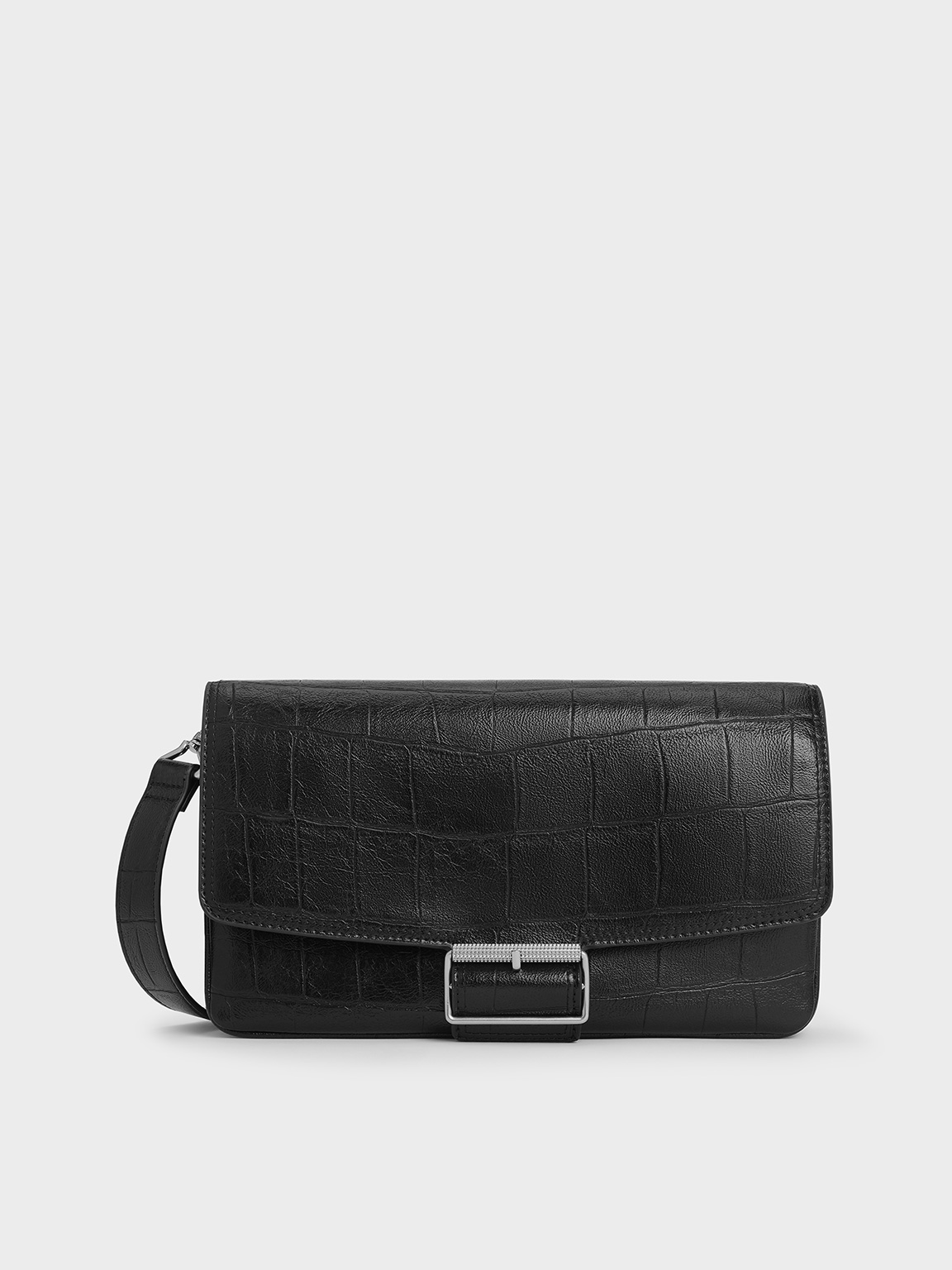 Charles & Keith - Liv Croc-Effect Grommet Chain-Handle Shoulder Bag