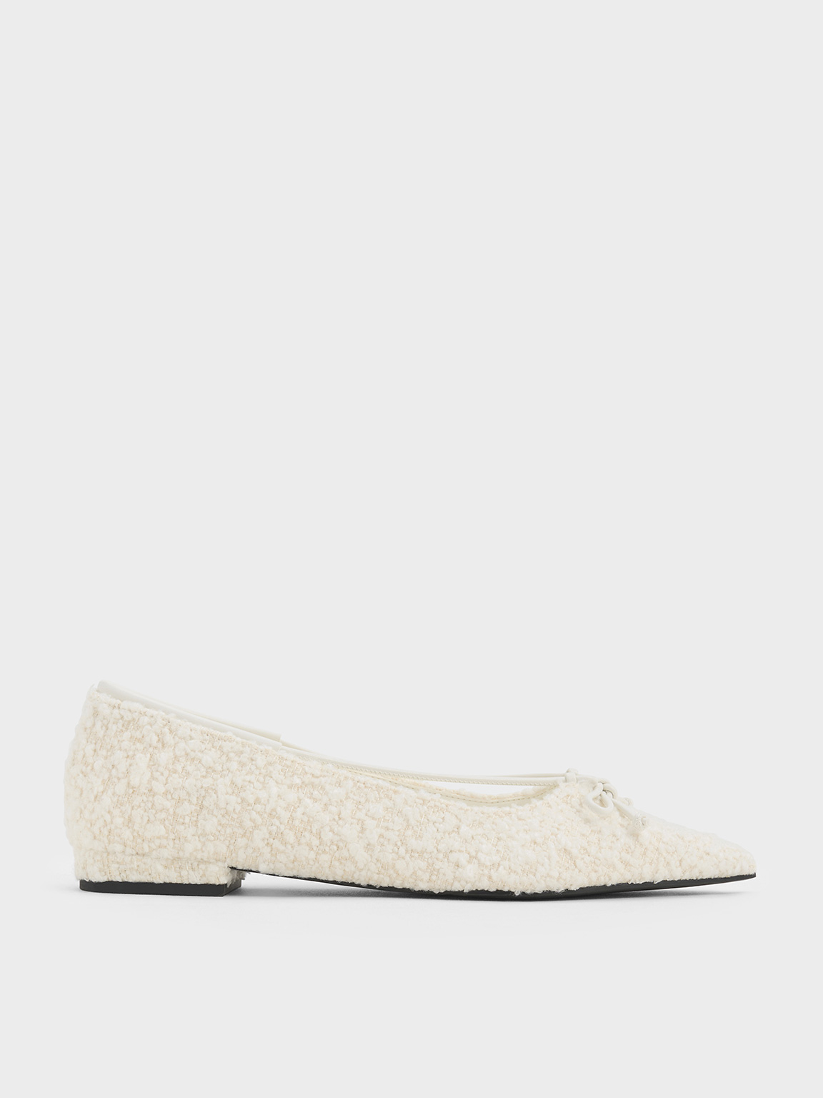 Charles & Keith - Textured Bow Pointed-Toe Ballet Flats