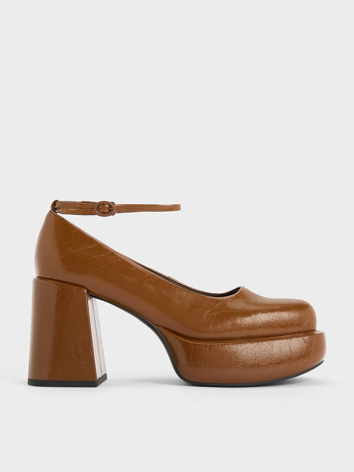 Charles & Keith - Monique Crinkle-Effect Ankle-Strap Platform Pumps