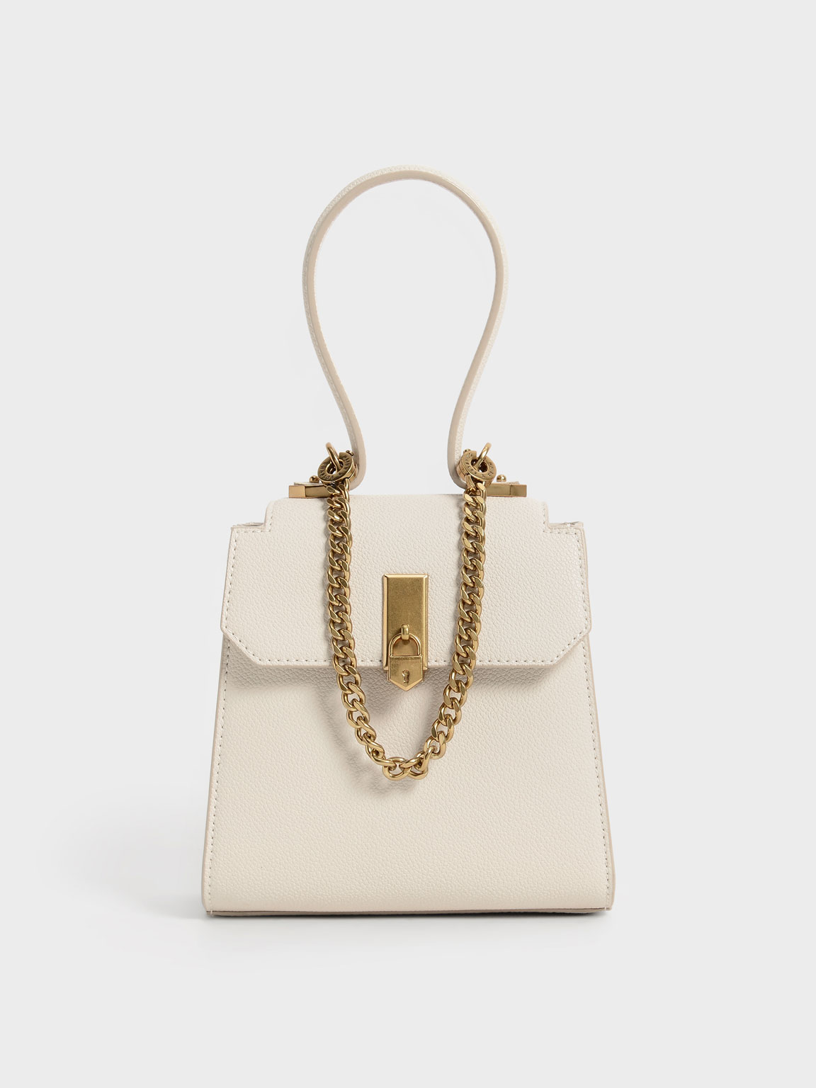 

Top Handle Chain Link Trapeze Bag, Cream